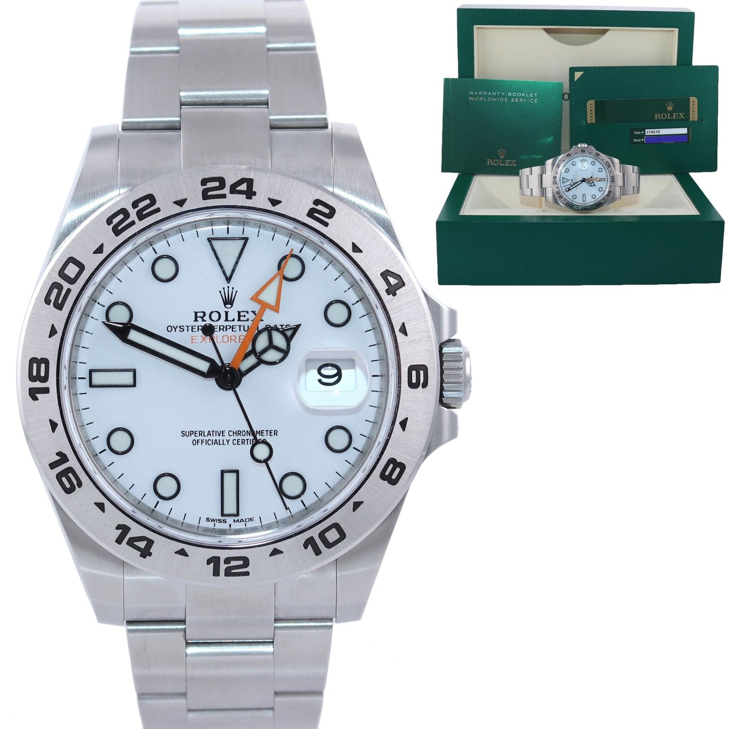 PAPERS Rolex Explorer II 42mm 216570 White Polar Steel Date Watch Box