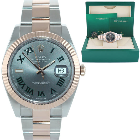 MINT 2022 Rolex DateJust 41 126331 Wimbledon 41mm Rose Gold Two-Tone Oyster Watch