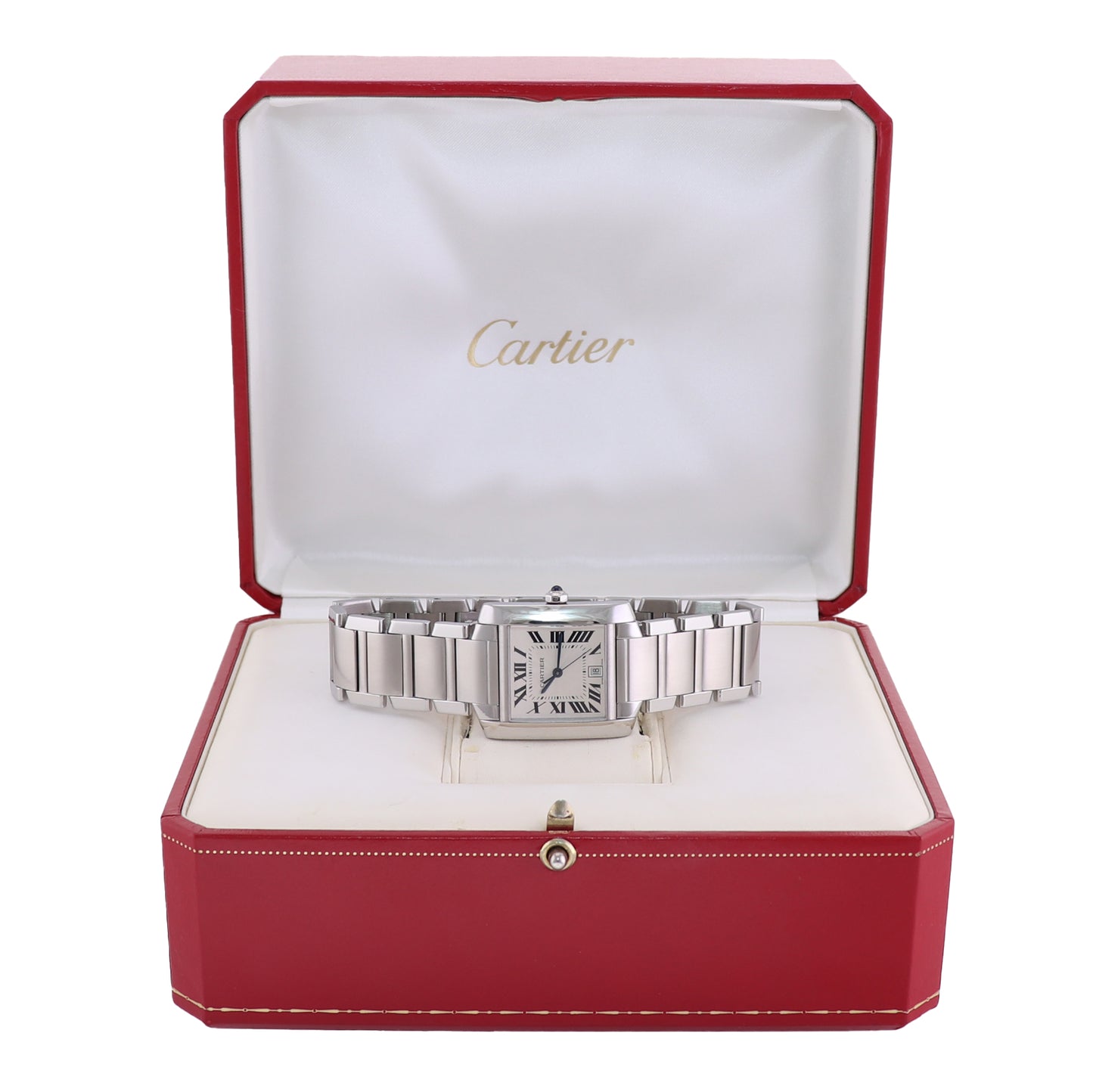 MINT Cartier Tank Francaise 2302 Large Size Stainless Steel White Roman Automatic Watch Box