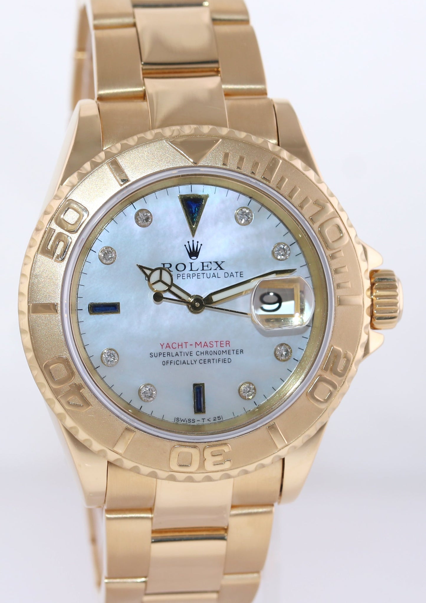 2000 MOP Mother of Pearl Serti Diamond Rolex Yacht-Master Yellow Gold 16628 Watch