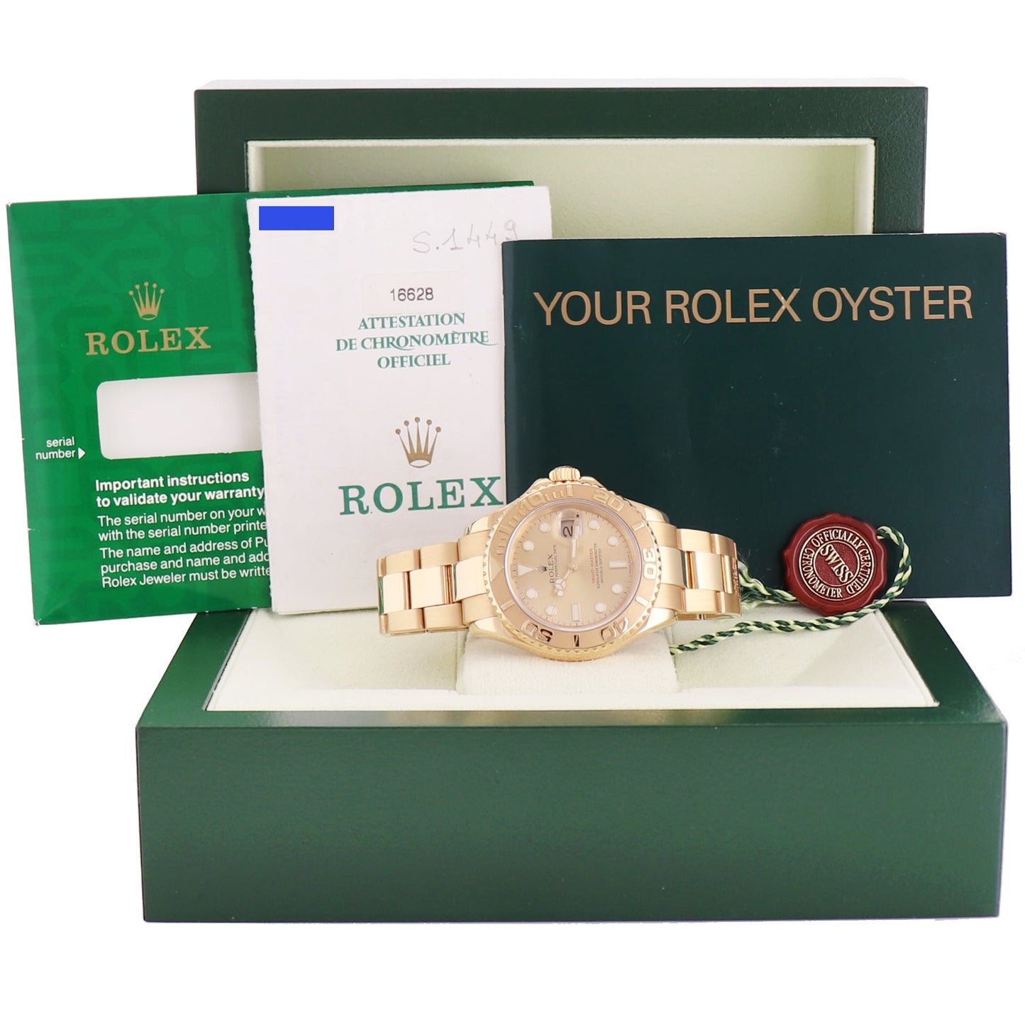 MINT PAPERS Rolex Yacht-Master 18k Yellow Gold 16628 Champagne 40mm Watch Box