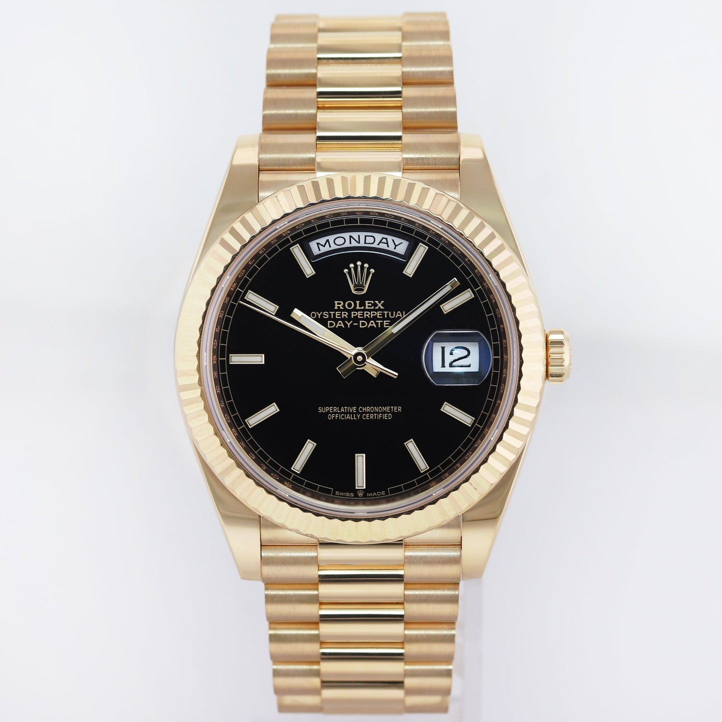 2020 Mint PAPERS Rolex Day-Date 40 President 228238 Black Stick Yellow Gold Watch