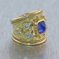Elizabeth Gage 18k Yellow Gold Sapphire & Diamond Tapered Templar Ring