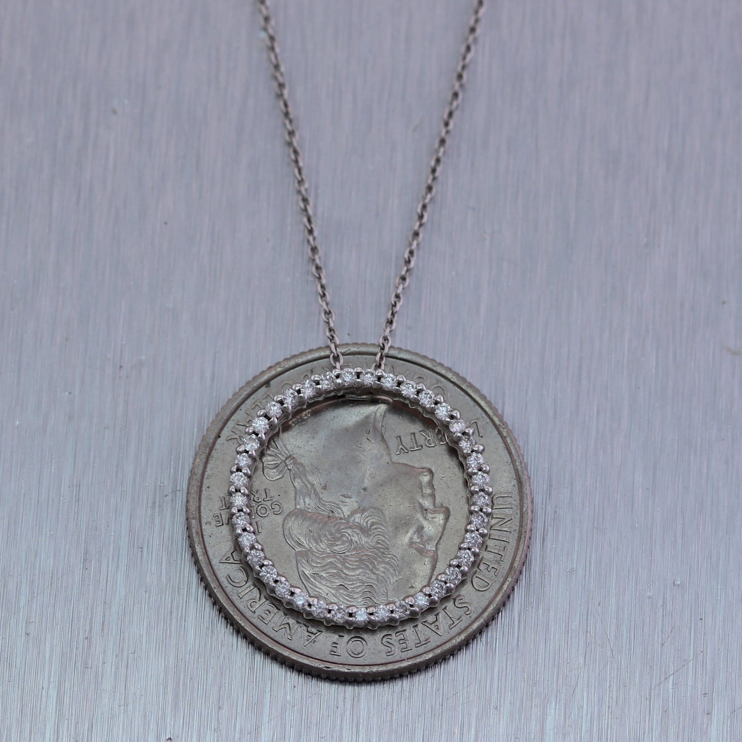 Roberto Coin 18k White Gold Small Circle Diamond Pendant 15" Necklace