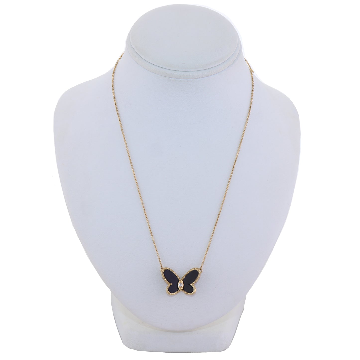 Van Cleef & Arpels 18k Yellow Gold Diamond & Onyx Butterfly 16" Necklace