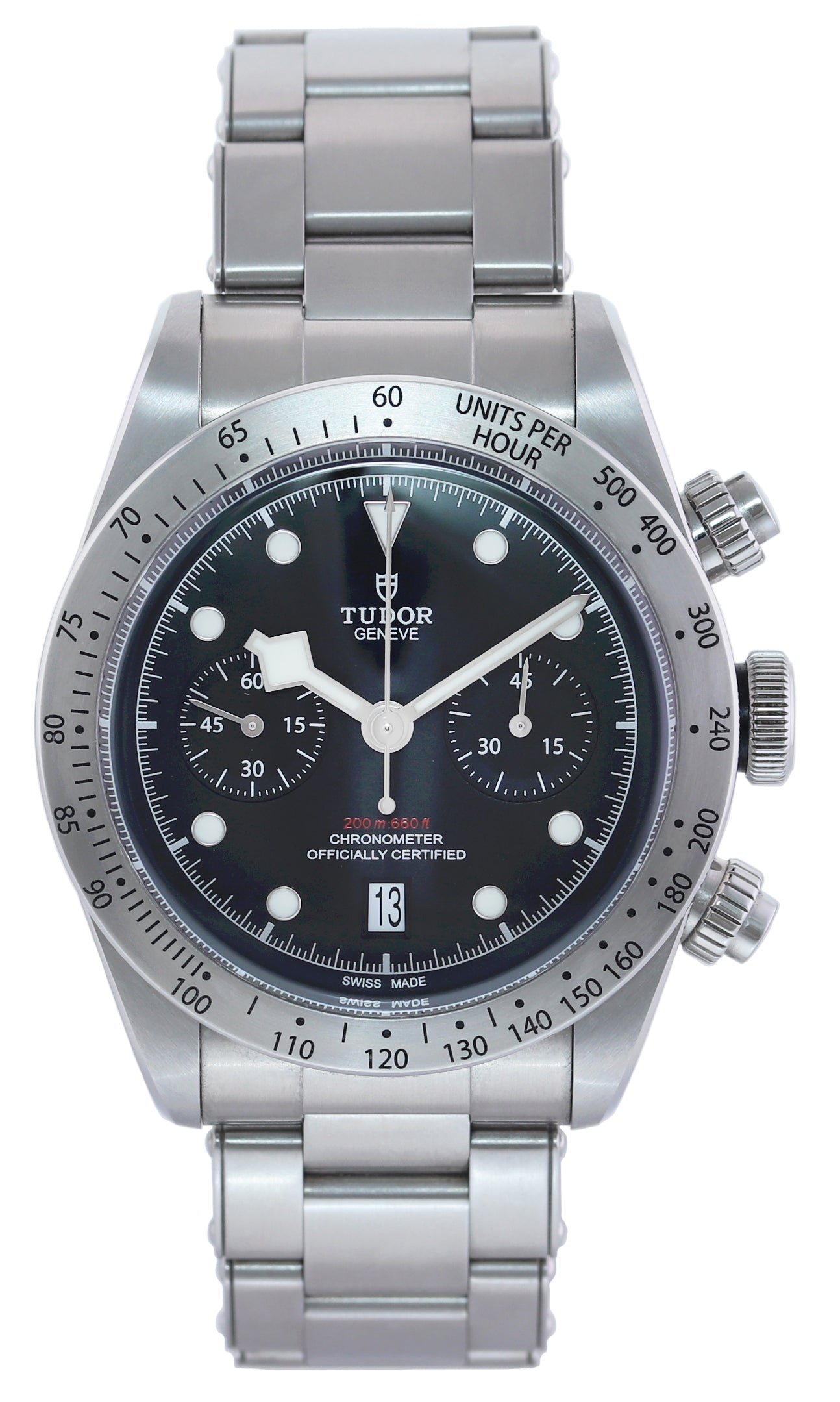 2017 MINT Tudor Heritage Black Bay Chronograph 79350 Black Dial Steel 41mm Watch