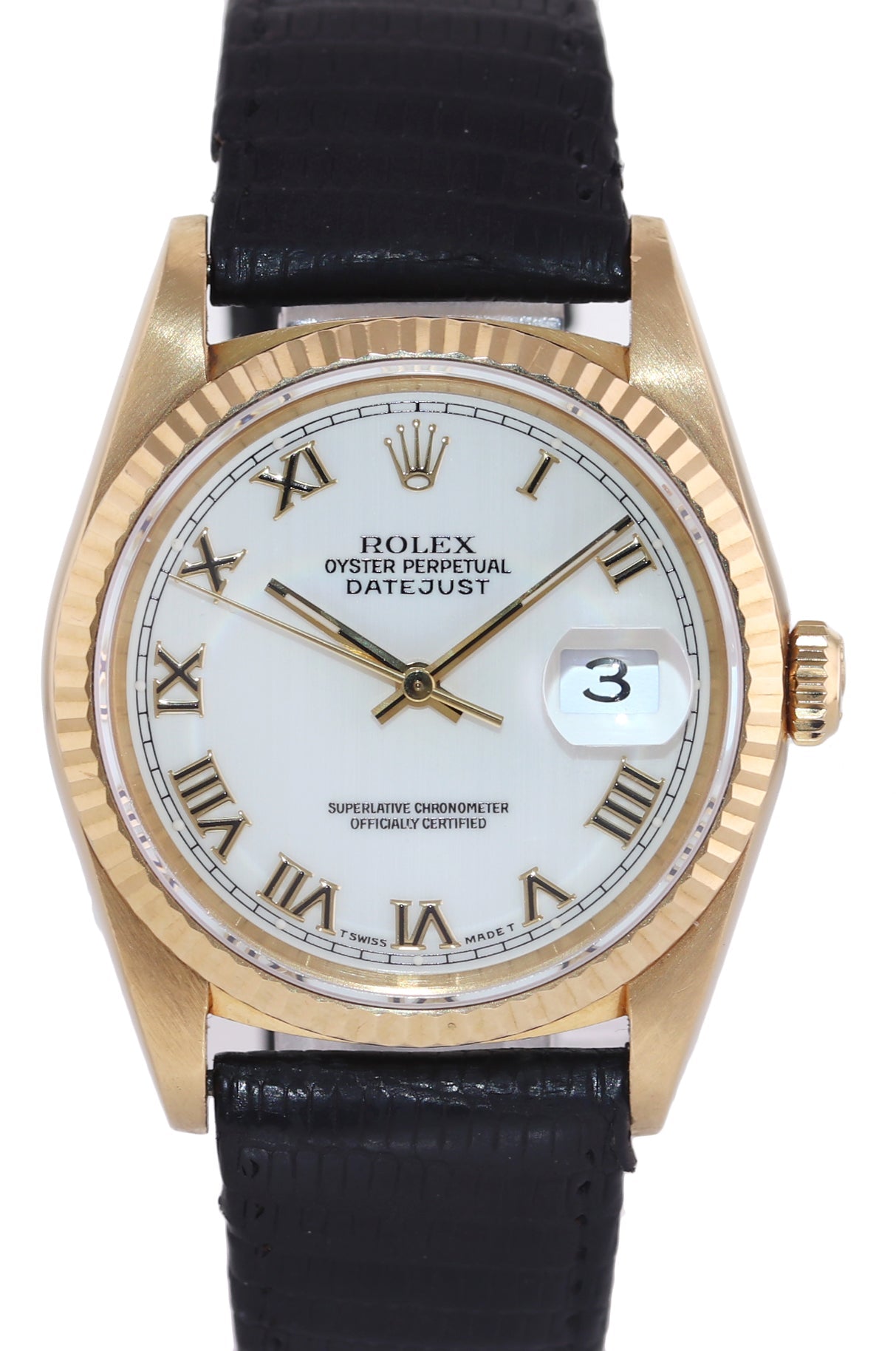 MINT PAPERS Rolex DateJust 16238 Yellow Gold White Roman Leather Watch Box