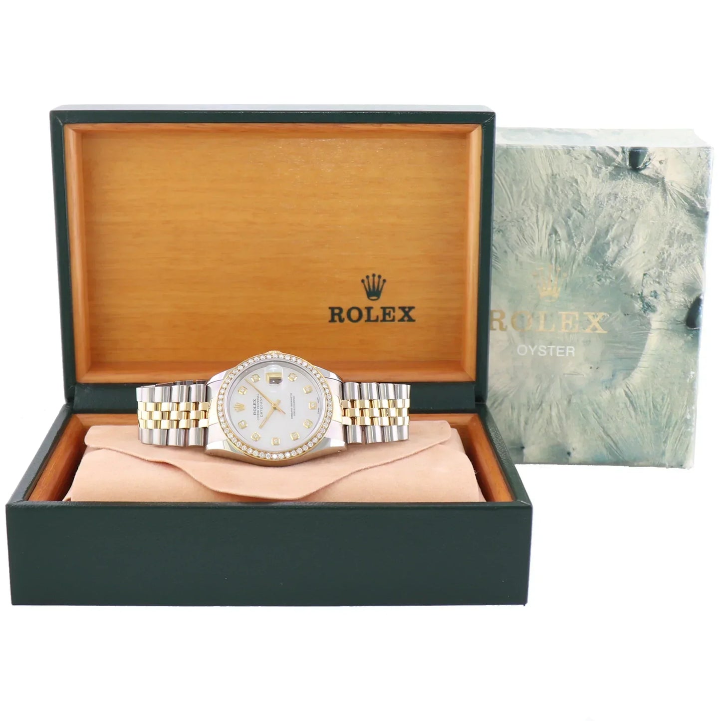 DIAMOND BEZEL Rolex DateJust 16233 Two-Tone 18K Yellow Gold MOP Jubilee Watch