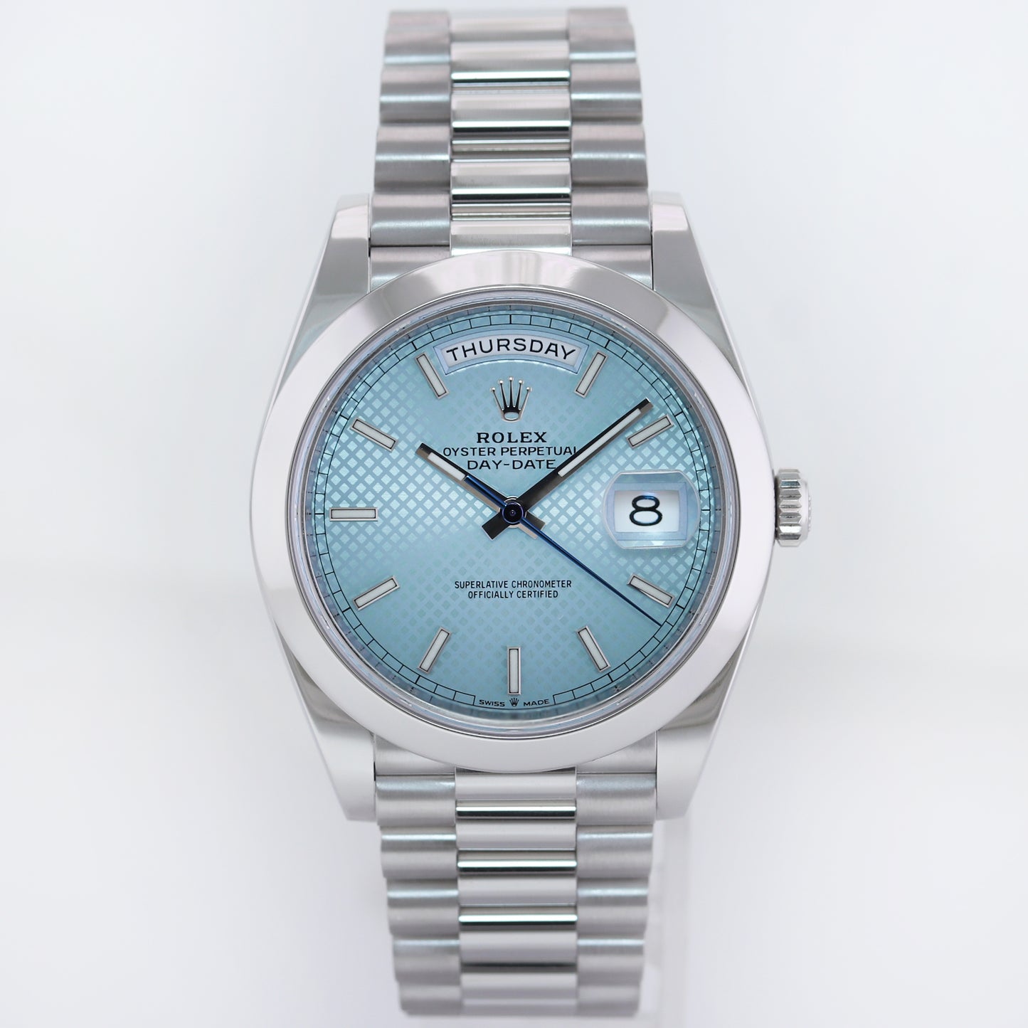 2022 NEW PAPERS Rolex Platinum President Glacier Blue 40mm Day Date 228206 Watch