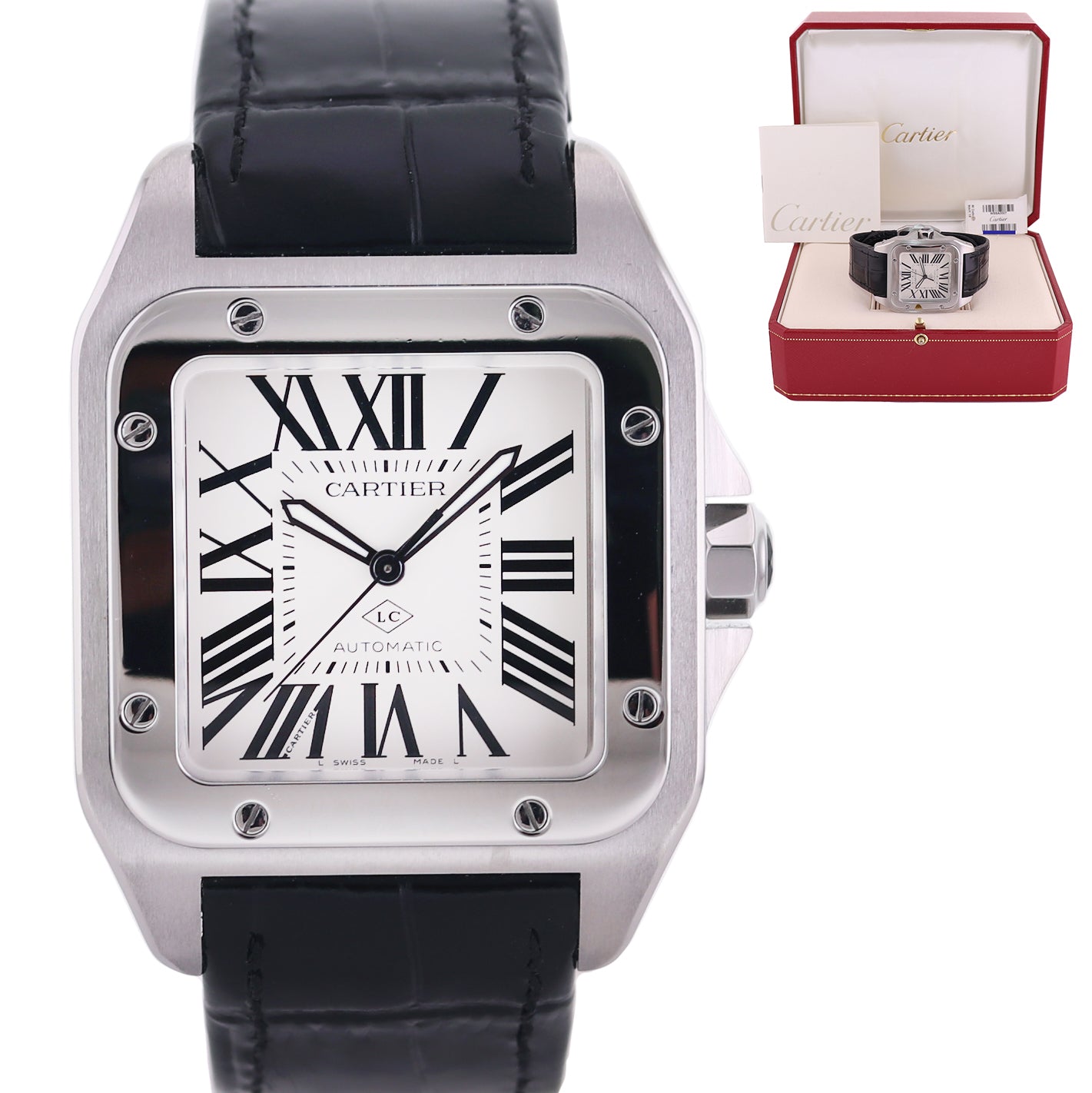 MINT Cartier Santos 100 Large Steel Roman WSSA0007 38mm 3774 Automatic Watch