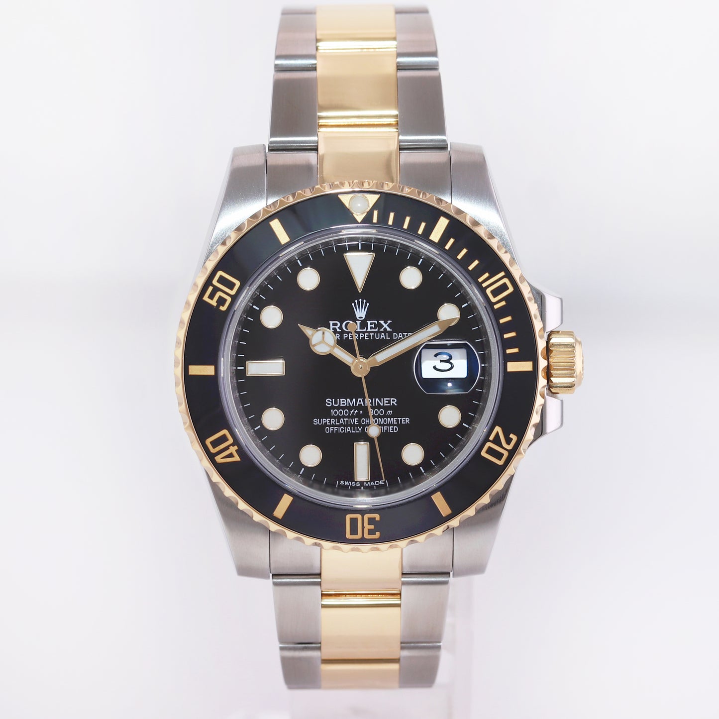 PAPERS & 2021 RSC Service Rolex Submariner 116613 Two Tone Steel Gold Black Watch