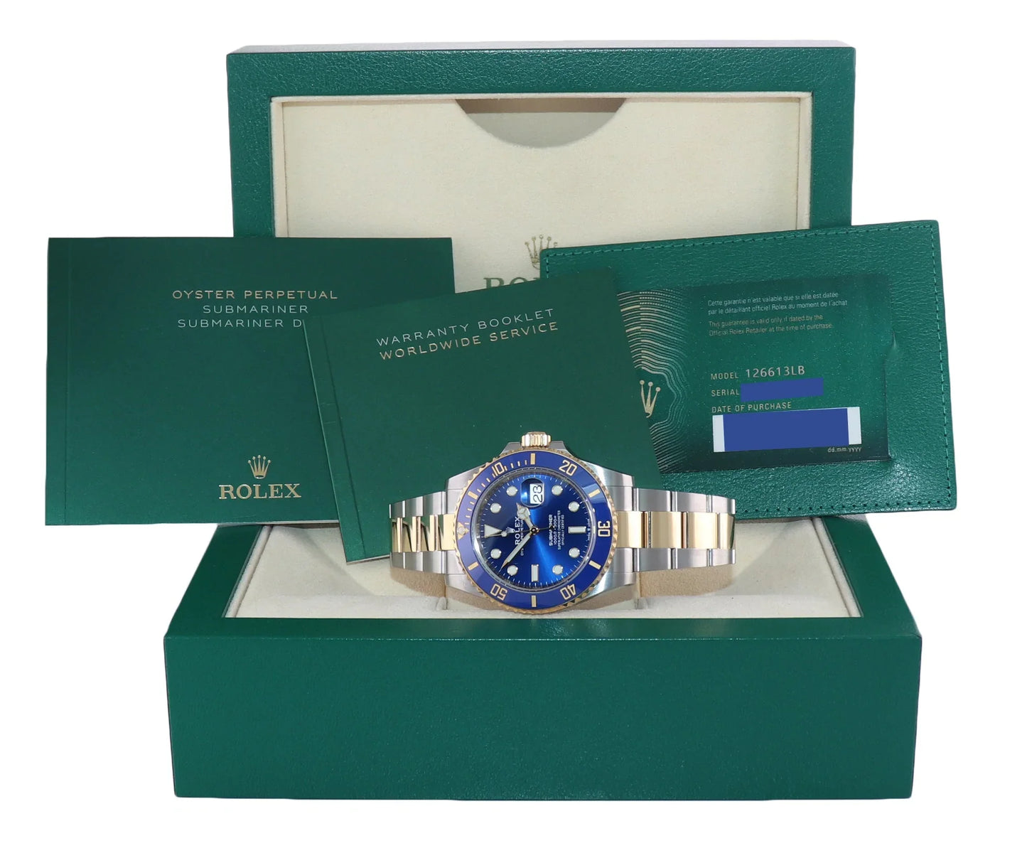 2021 NEW PAPERS Rolex Submariner 41mm Blue 126613LB Two Tone Gold Steel Watch