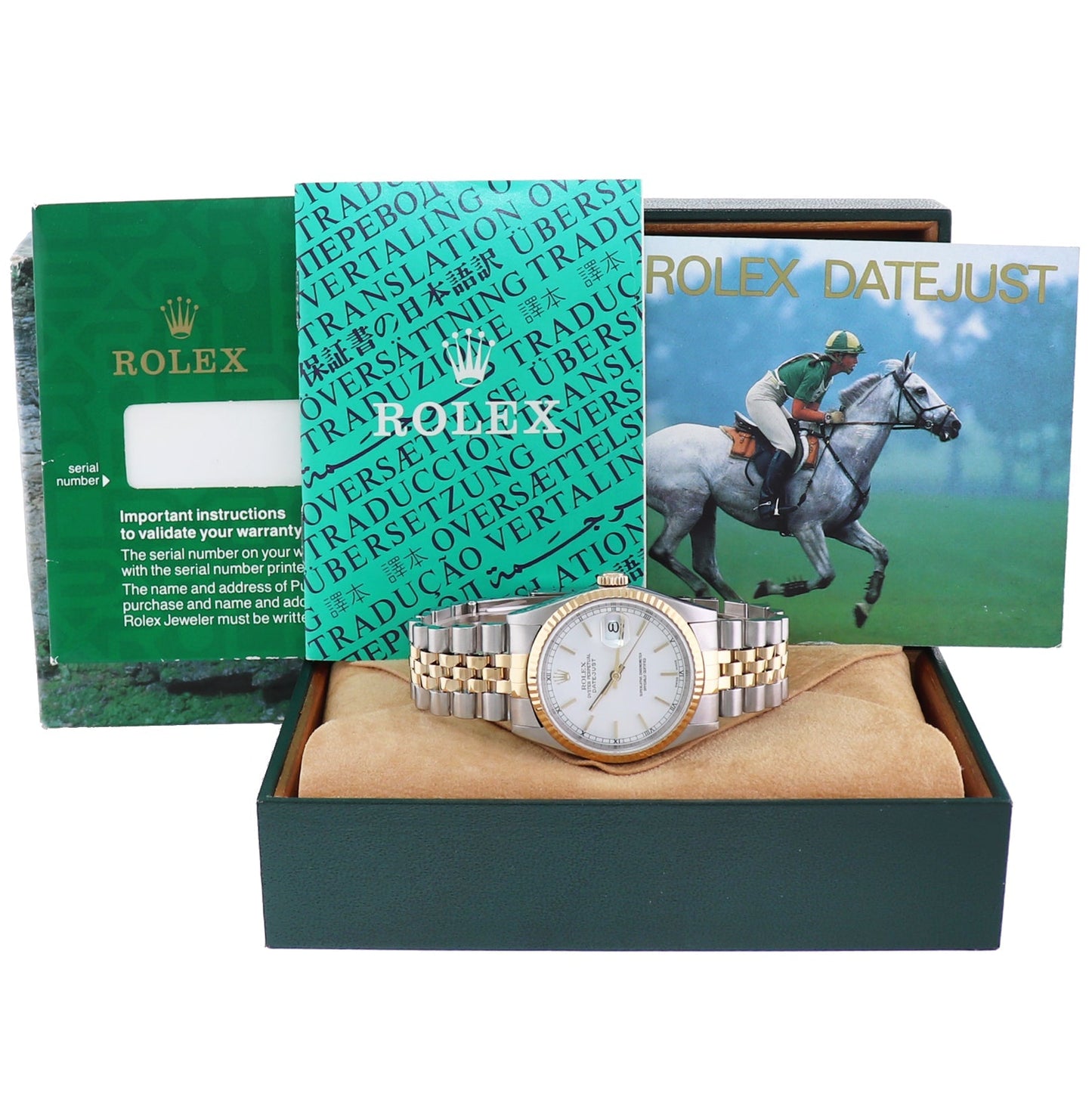 MINT Rolex DateJust White Stick 16233 Two Tone Steel Jubilee Watch Box