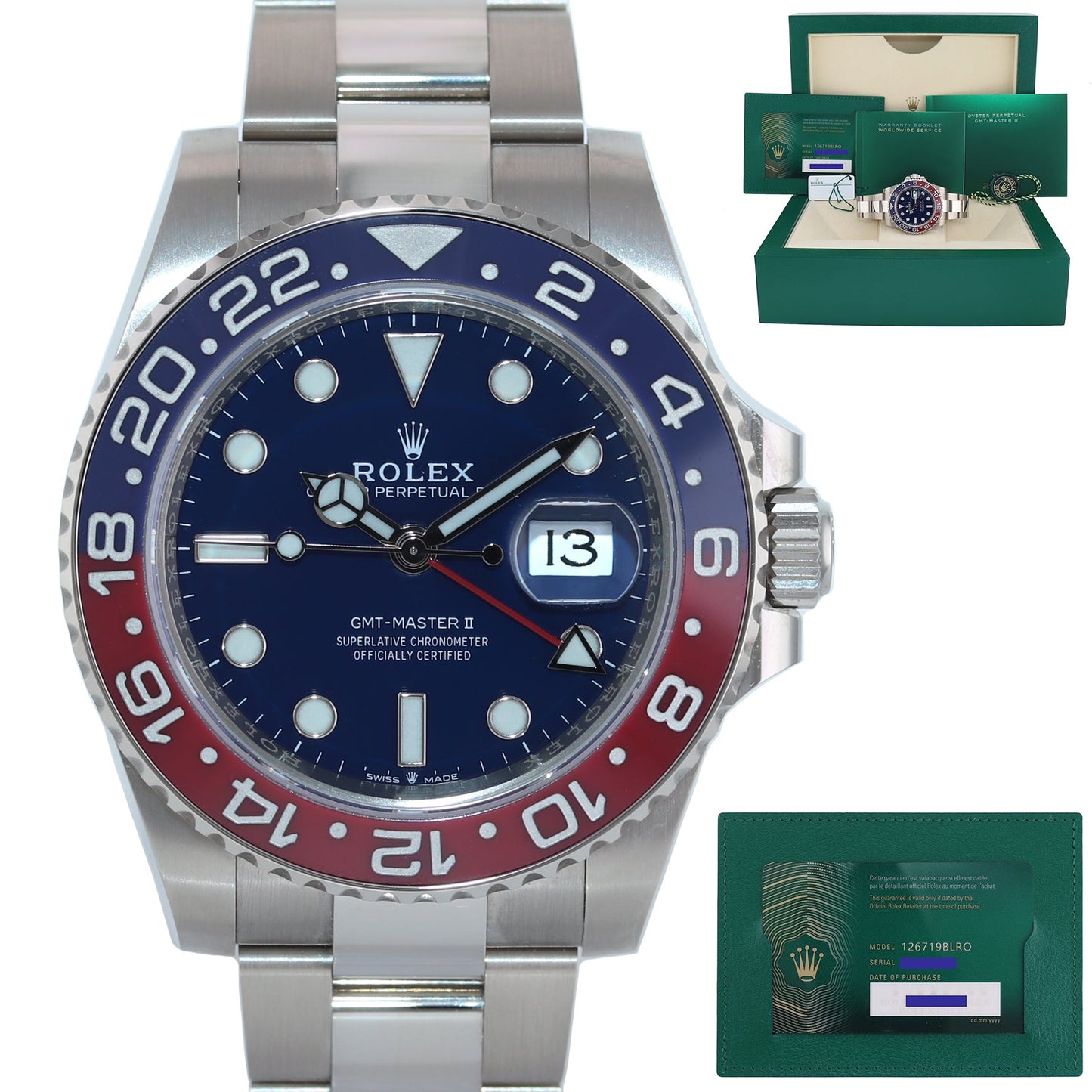 2020 NEW Papers Rolex GMT-Master II 126719 Pepsi Blue Dial White Gold Watch Box