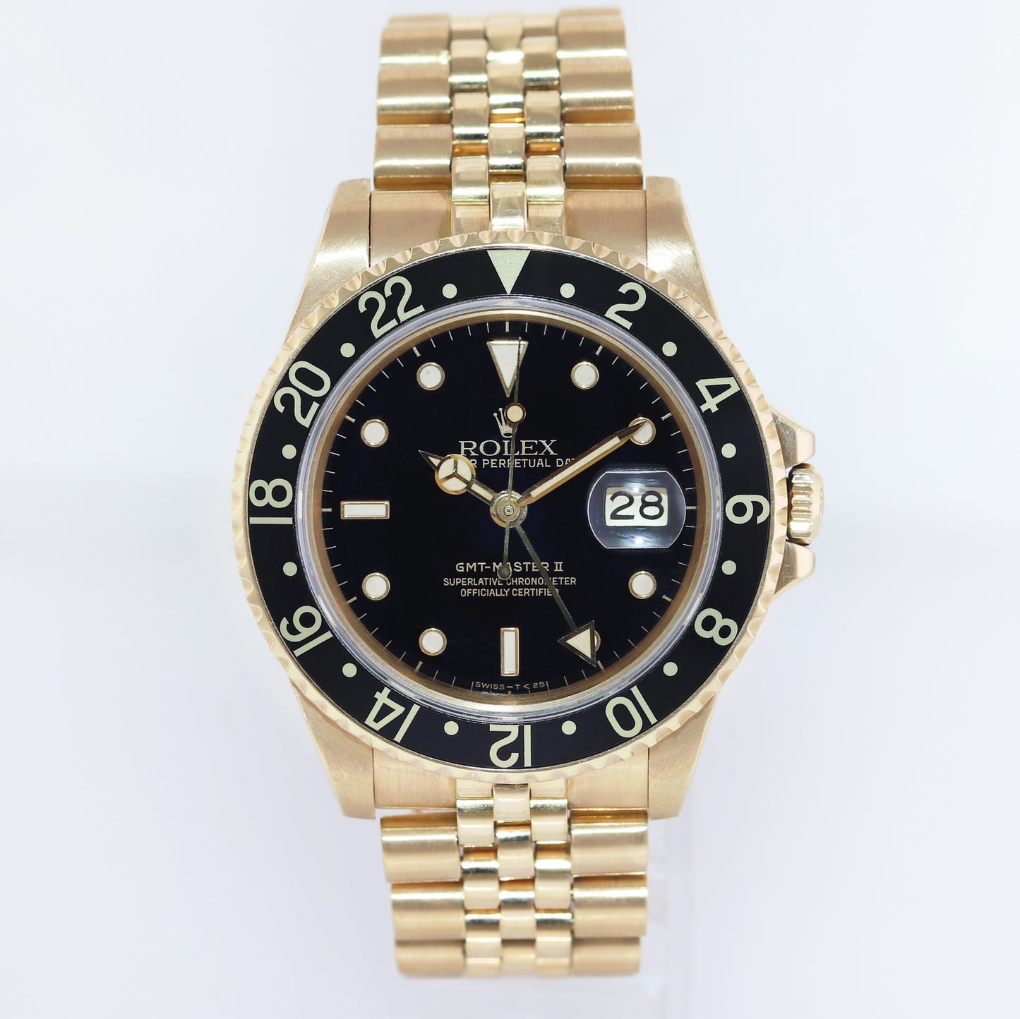 1985 PAPERS Rolex GMT Master 16758 Yellow Gold Jubilee Black Dial 40mm Watch