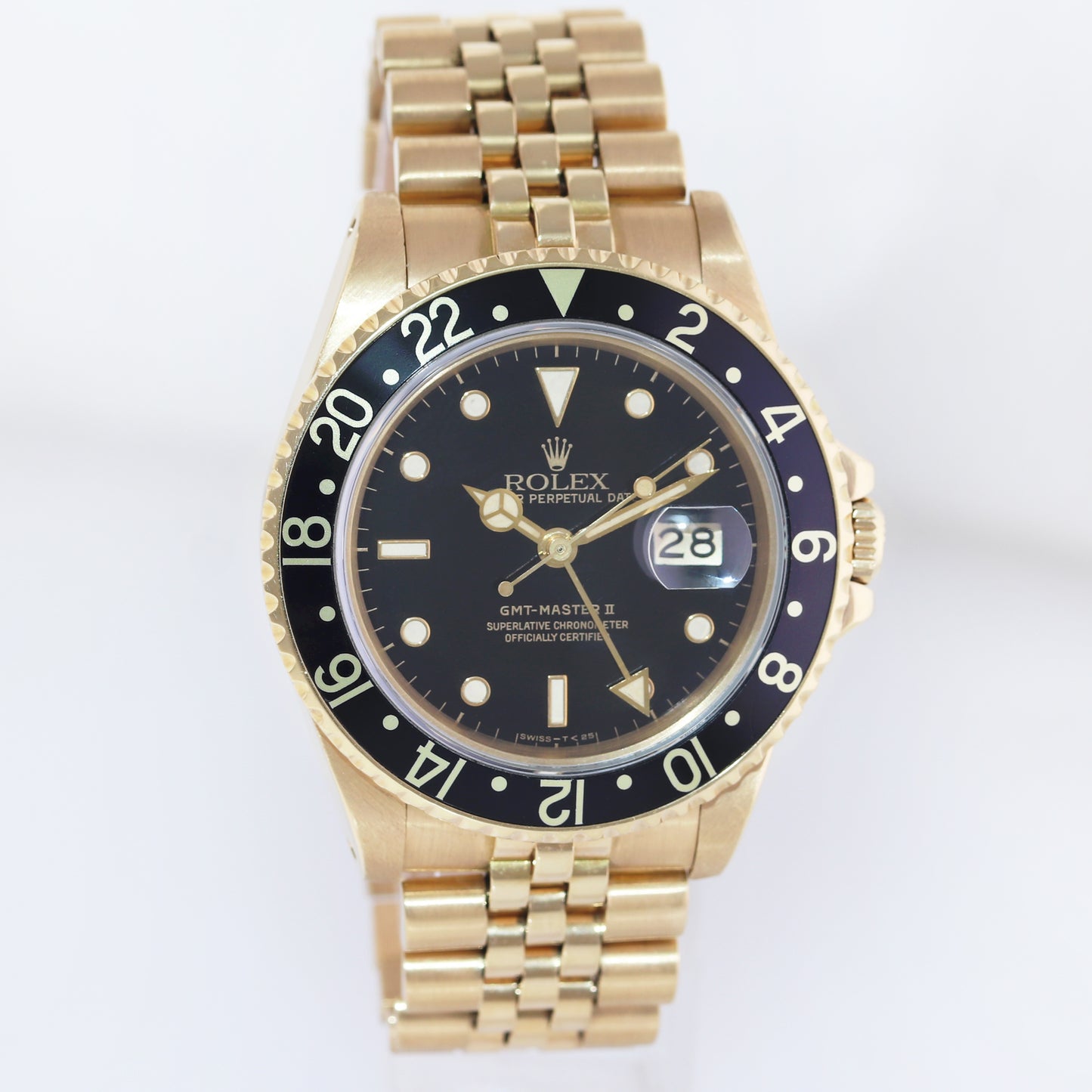 1985 PAPERS Rolex GMT Master 16758 Yellow Gold Jubilee Black Dial 40mm Watch