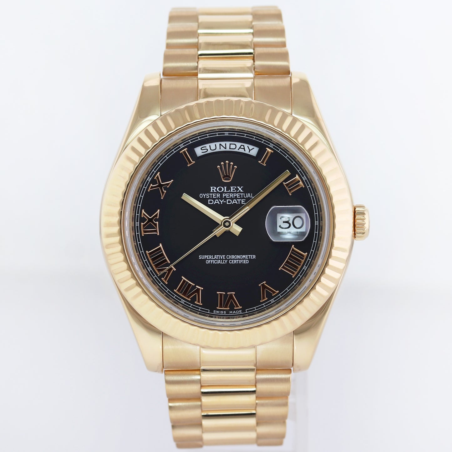 2012 MINT Rolex Day Date II President Yellow Gold Black Roman 41mm 218238 Watch Box