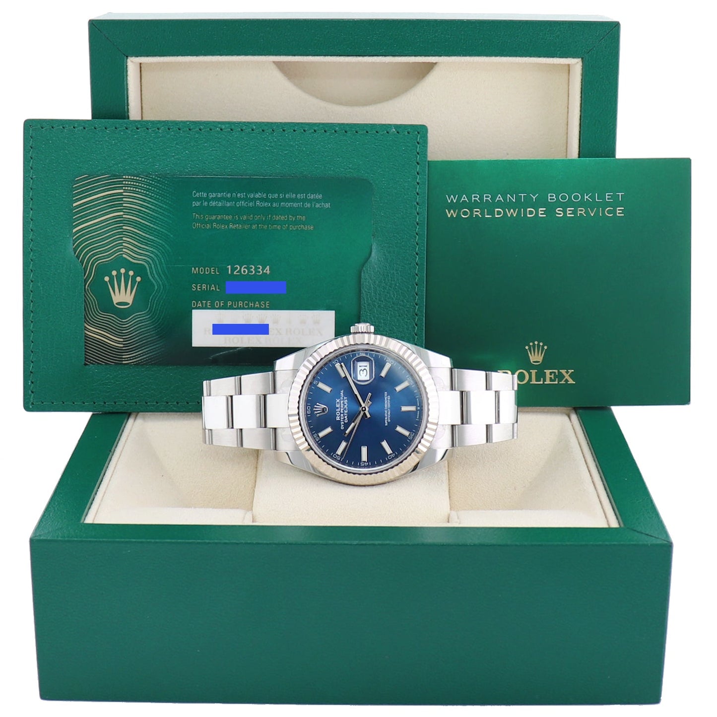 2021 NEW PAPERS Rolex DateJust 41 Blue Stick Oyster Fluted 126334 Watch Box