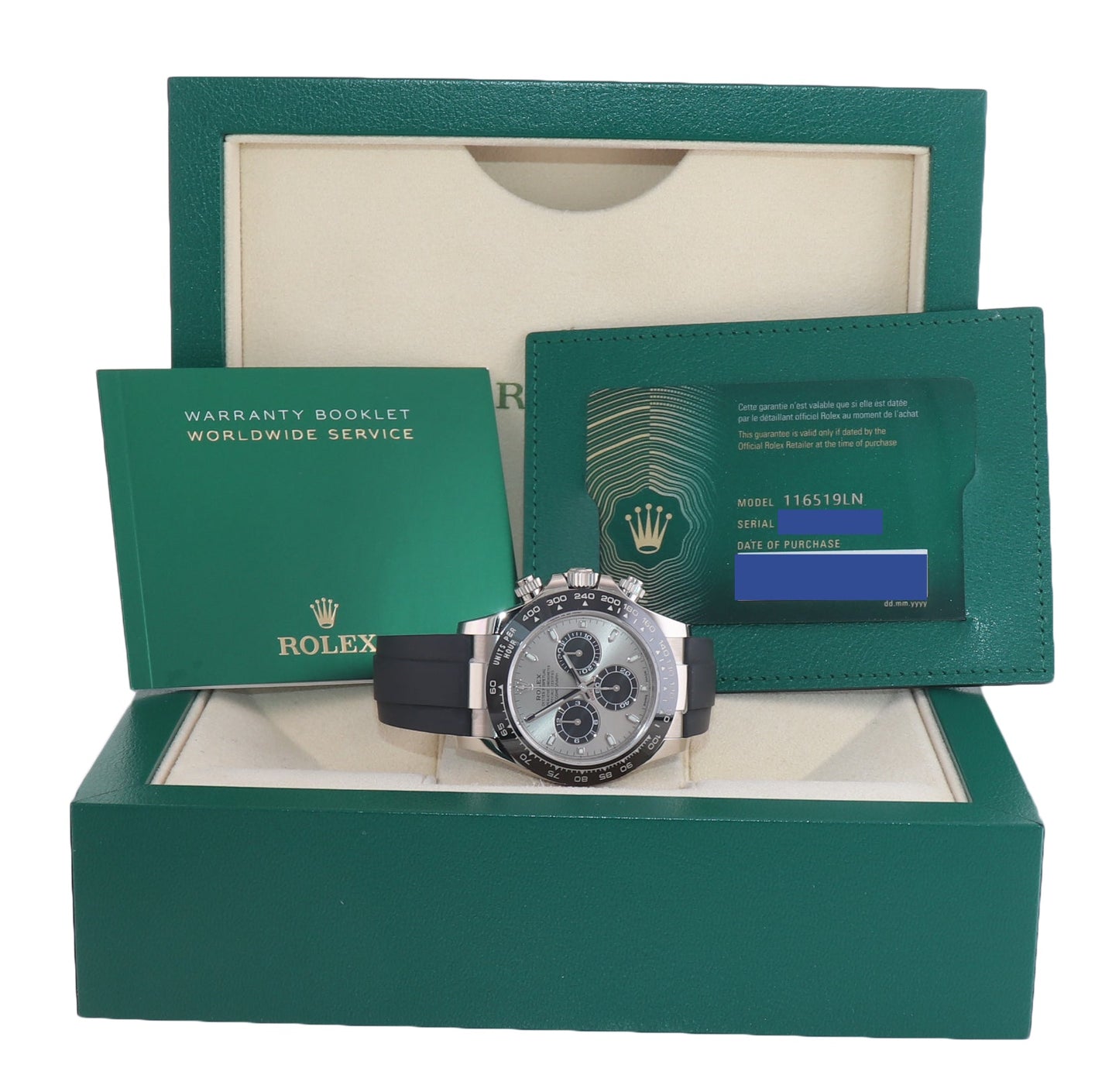 2021 NEW Papers Rolex Daytona 116519LN 18K White Gold Ceramic Silver Watch Box