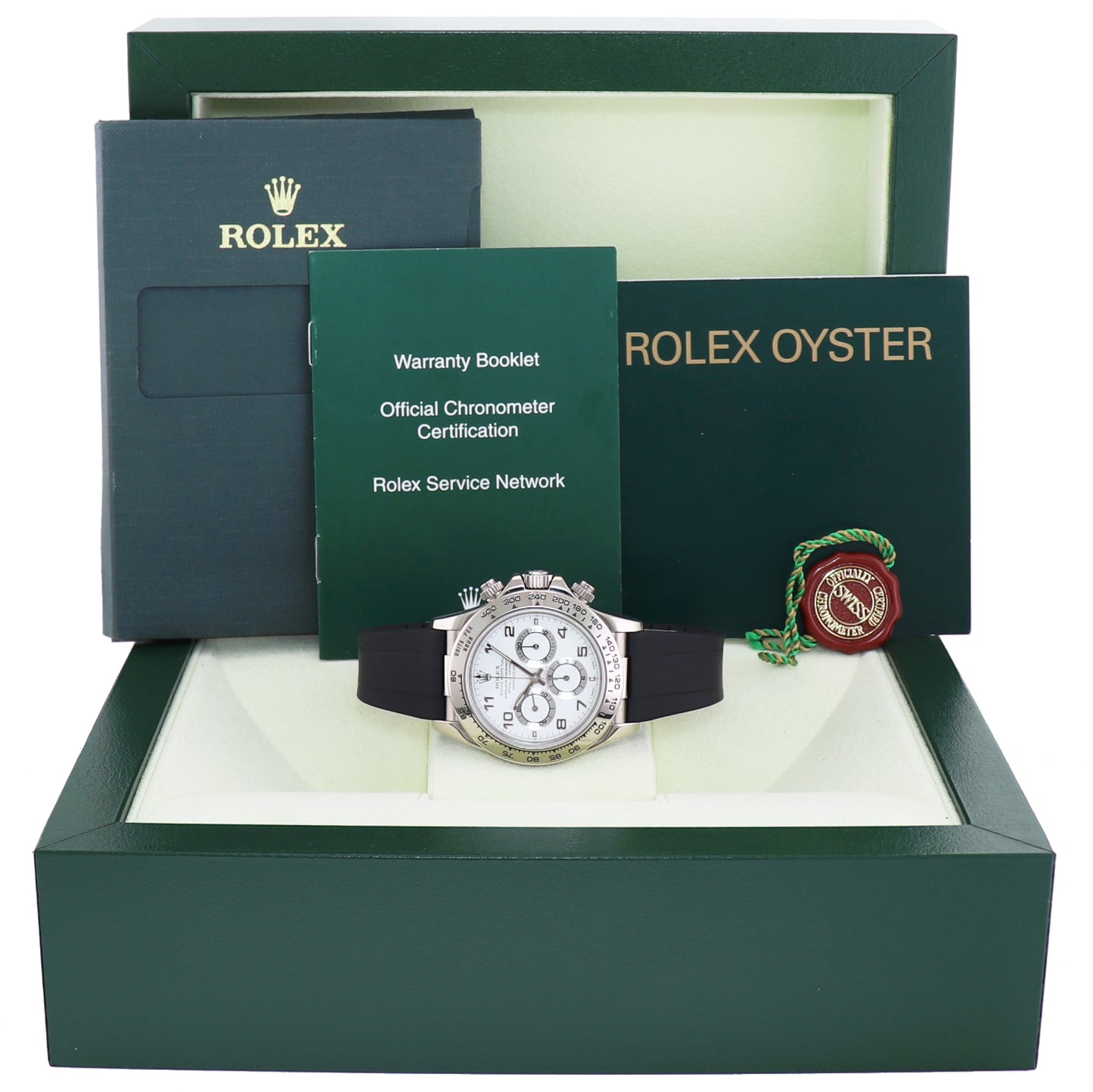 MINT Rolex Daytona White Gold Zenith 16519 Black Rubber White Arabic Dial Watch