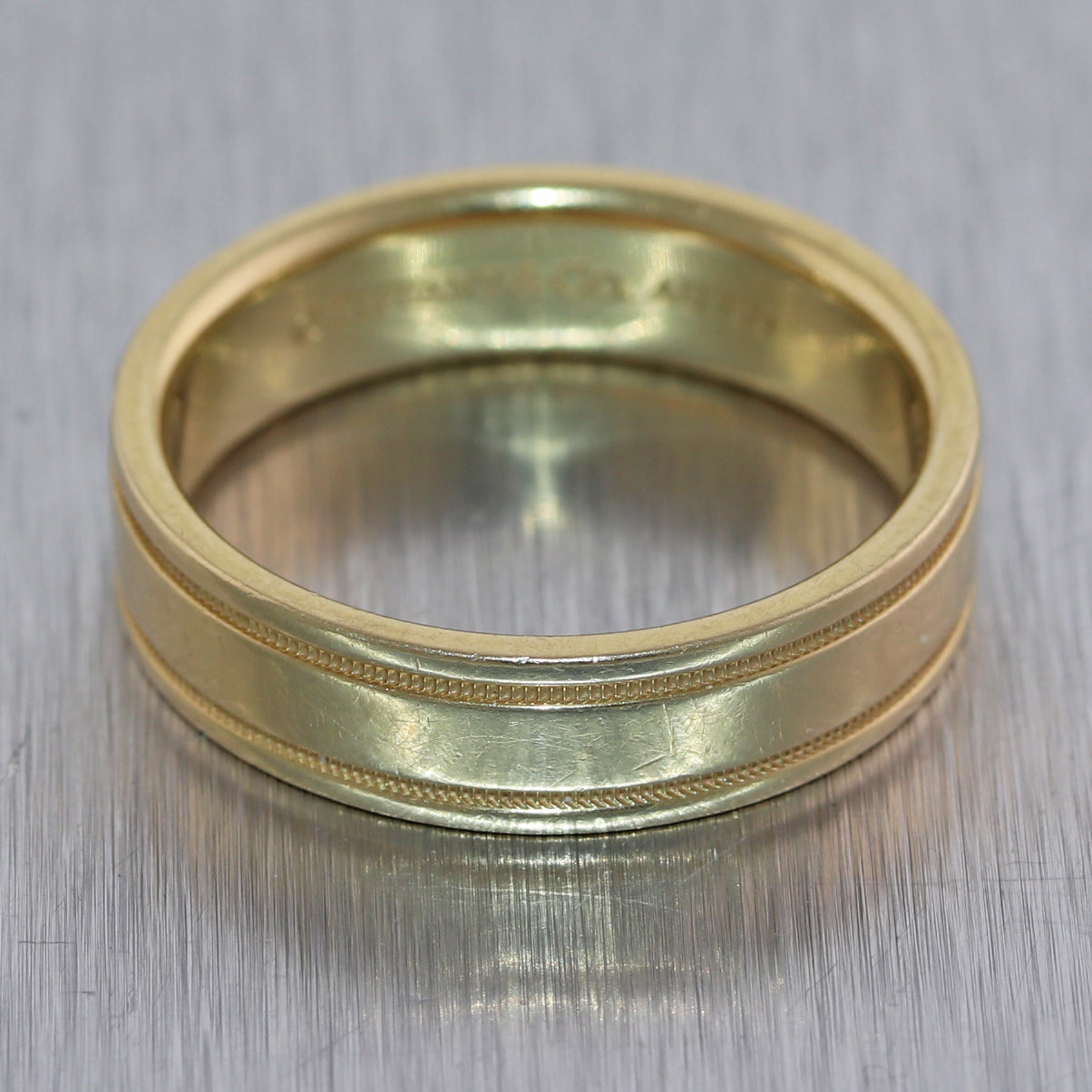 Men's Tiffany & Co. 18k Yellow Gold Milgrain Wedding Band Ring
