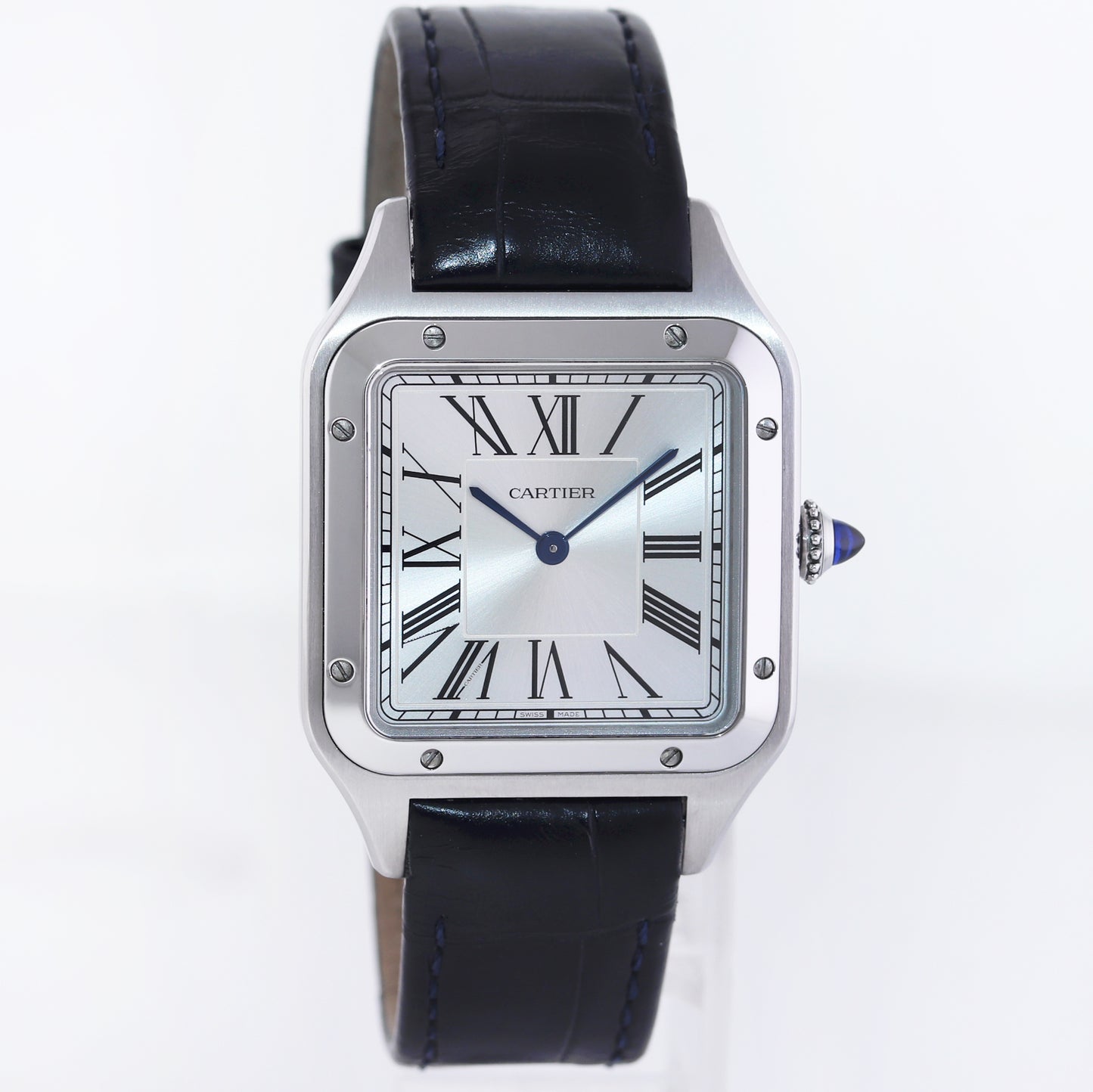 2021 PAPERS MINT Cartier Santos Dumont WSSA0022 Large Size Silver Roman Steel Quartz Watch
