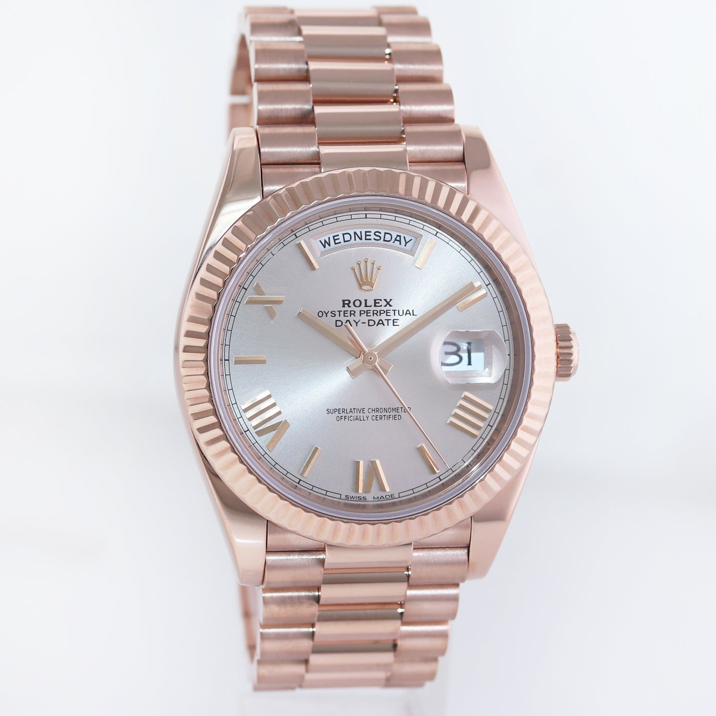 MINT 2019 Rolex President 40mm Rose Gold Sundust Roman 228235 Watch Box