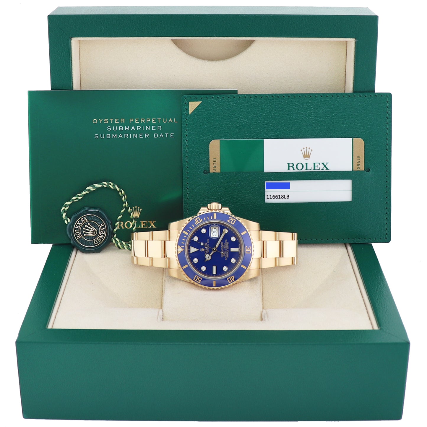 MINT PAPERS Rolex Submariner Ceramic Blue Diamond 116618 Yellow Gold 40mm Watch