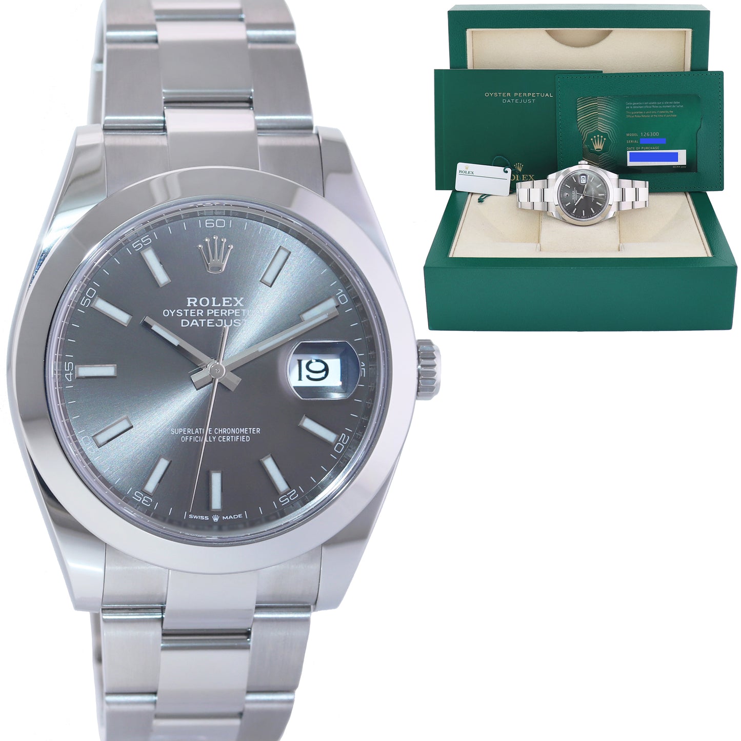 2020 NEW PAPERS Rolex DateJust 41 Steel 126300 Rhodium Stick Oyster Watch Box