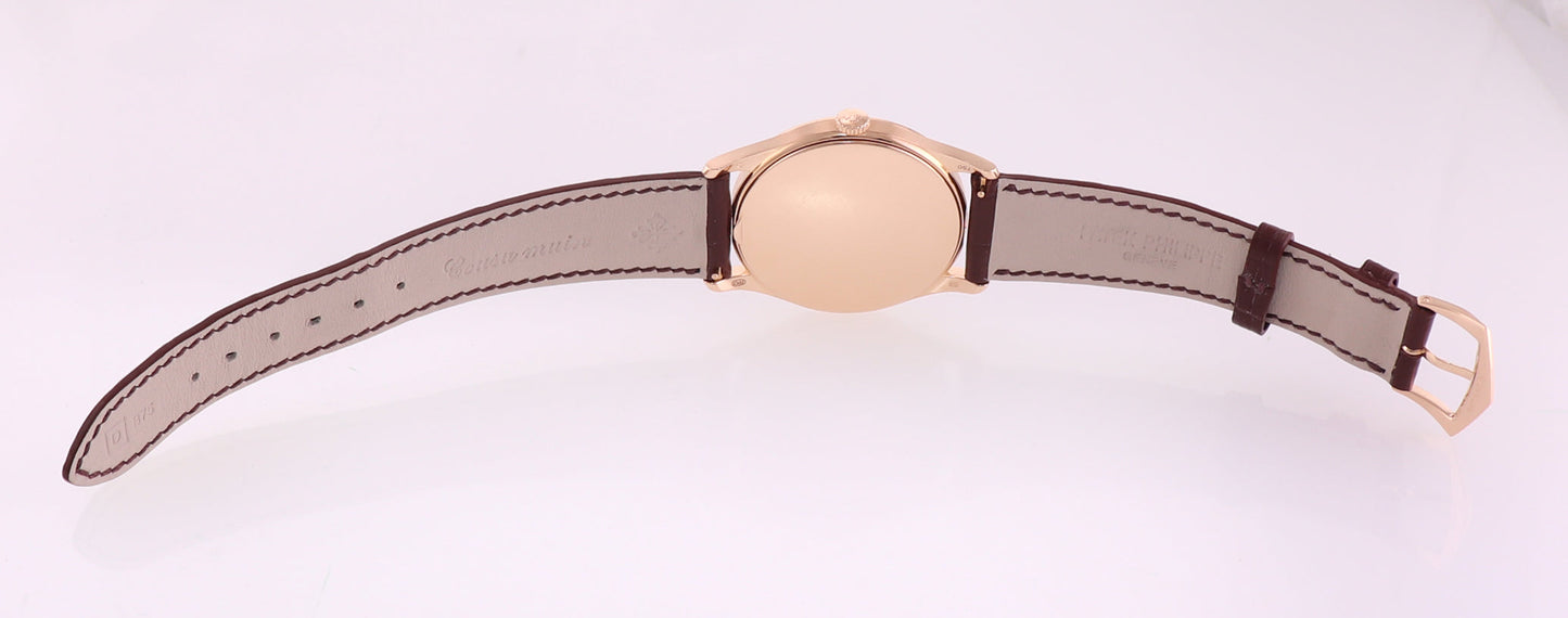 MINT Patek Philippe 5196R 37mm Rose Gold Calatrava Brown Leather Watch Box