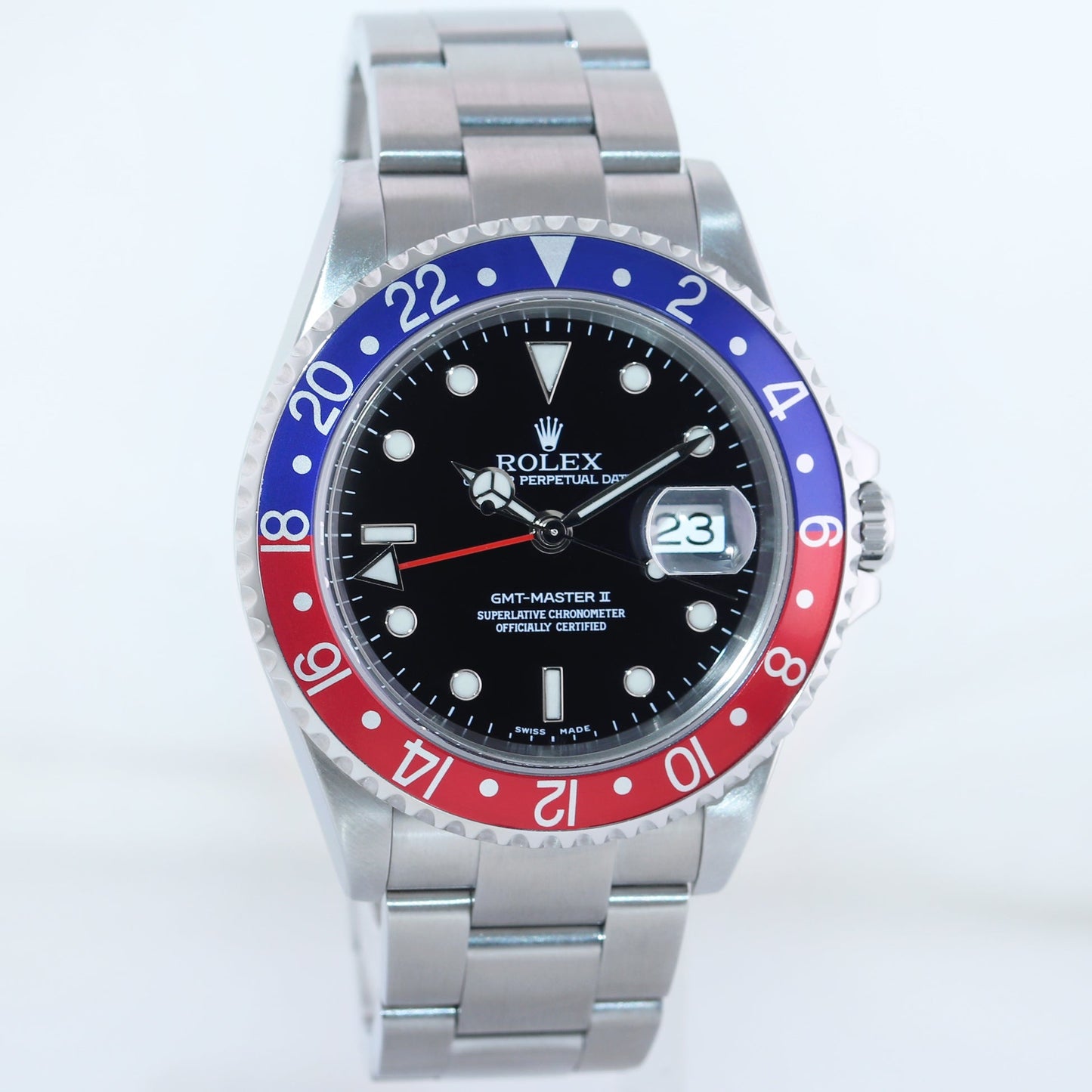 MINT 2005 Rolex GMT-Master II Pepsi Steel Blue Red 40mm NO Holes 16710 Watch Box