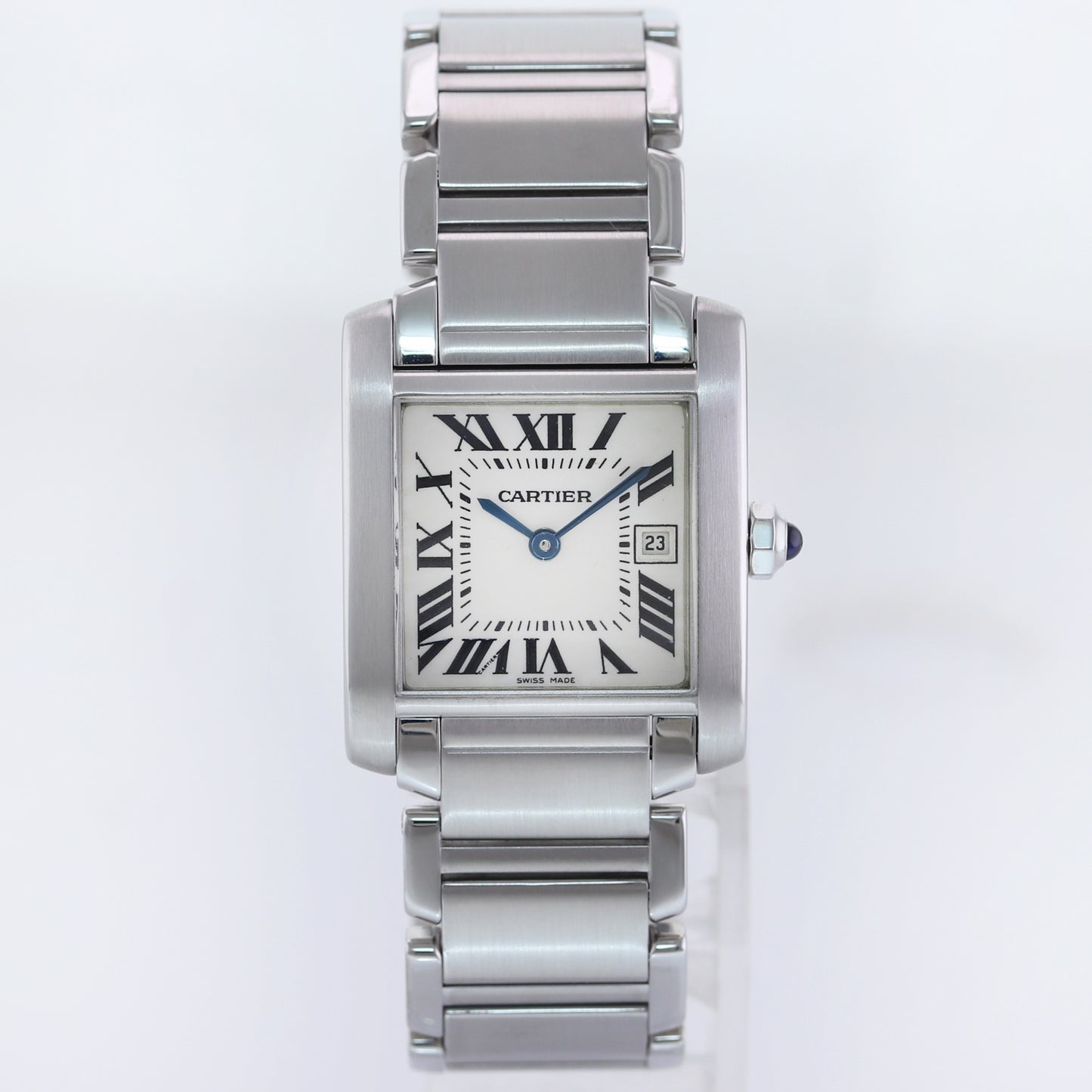 MINT Ladies Cartier Tank Francaise Mid Size Steel White Roman Quartz Watch 2465