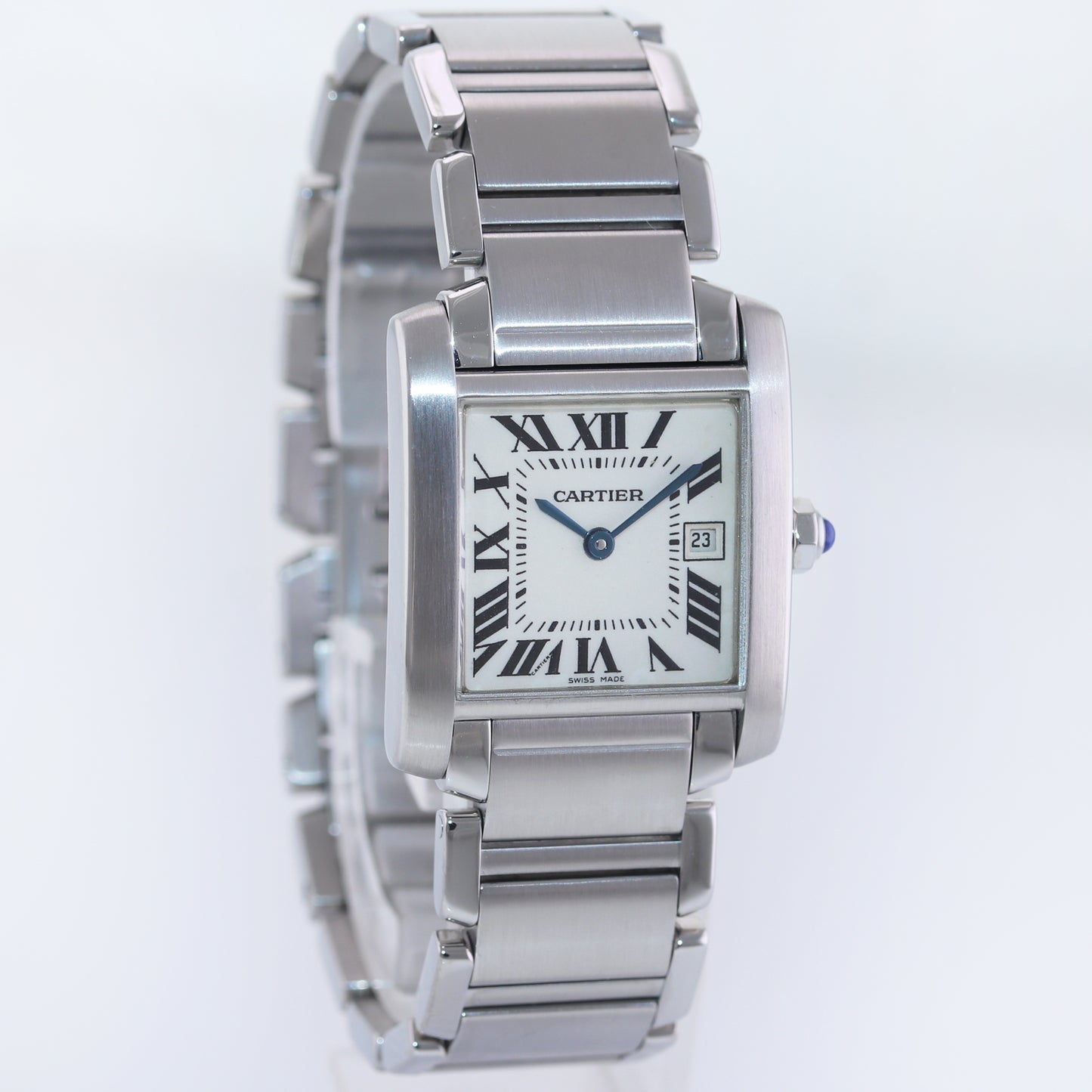 MINT Ladies Cartier Tank Francaise Mid Size Steel White Roman Quartz Watch 2465