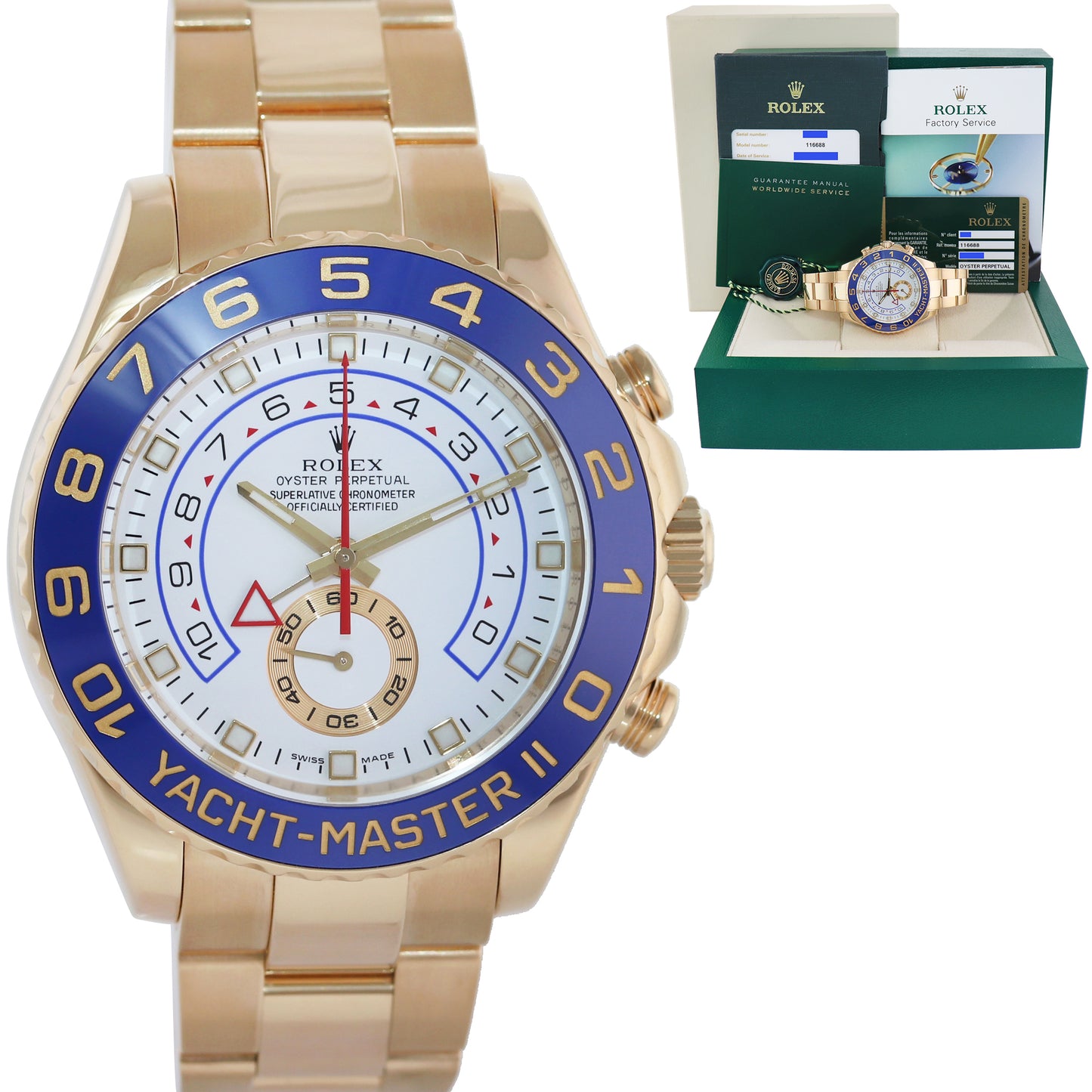 PAPERS 2020 Service Rolex Yacht-Master 2 Yellow Gold 116688 44mm Regatta Watch Box