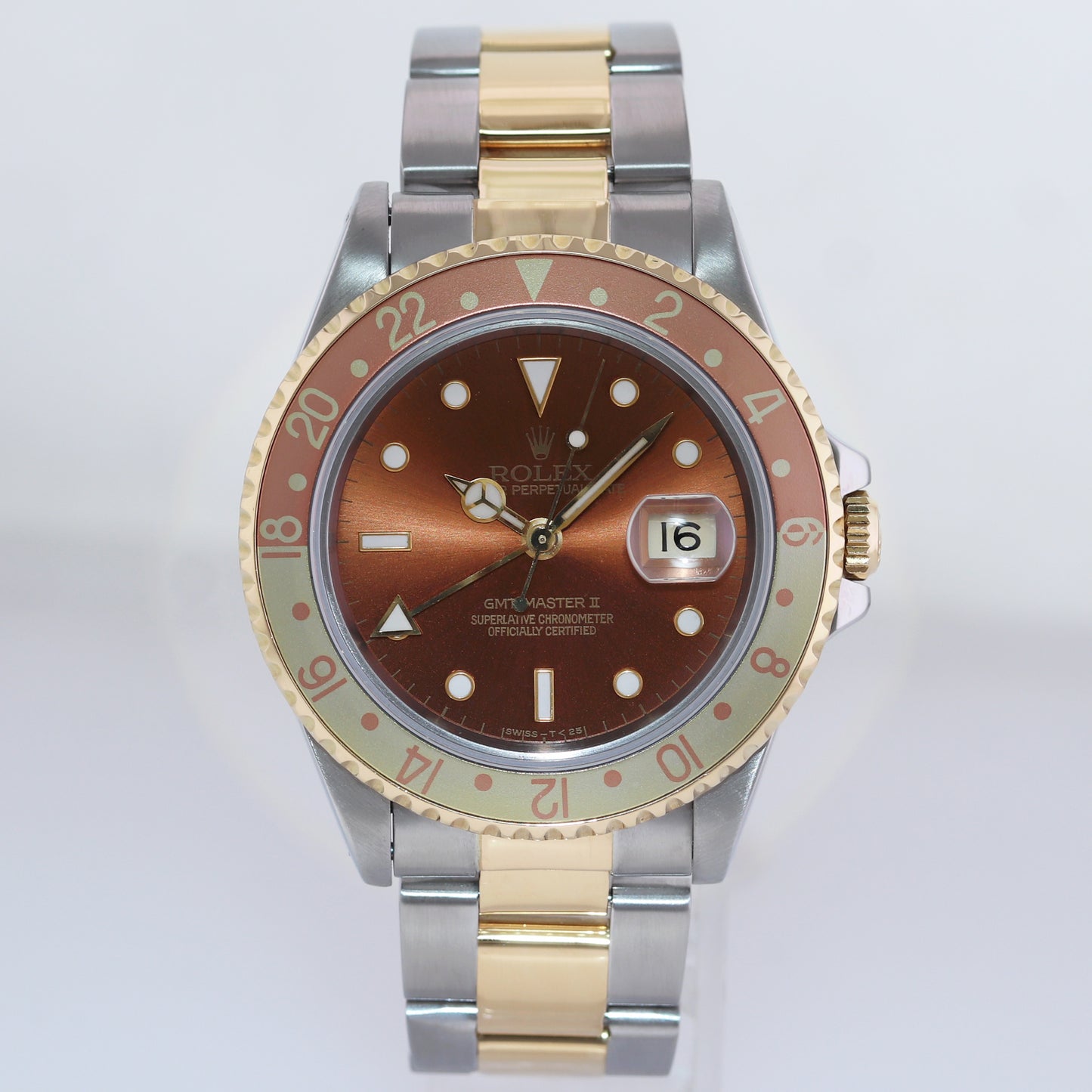 MINT Rolex GMT-Master 16713 Two-Tone Yellow Gold and Steel Rootbeer Watch Box