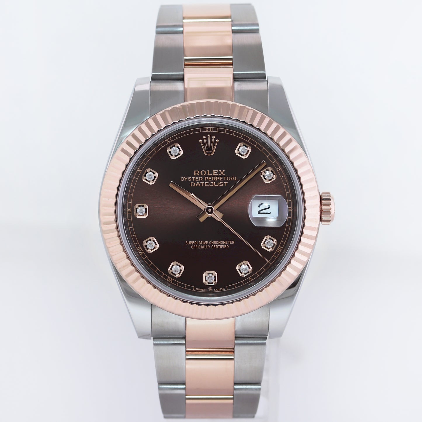 MINT 2022 Rolex DateJust 41 126331 Chocolate Diamond Rose Gold Two-Tone Watch