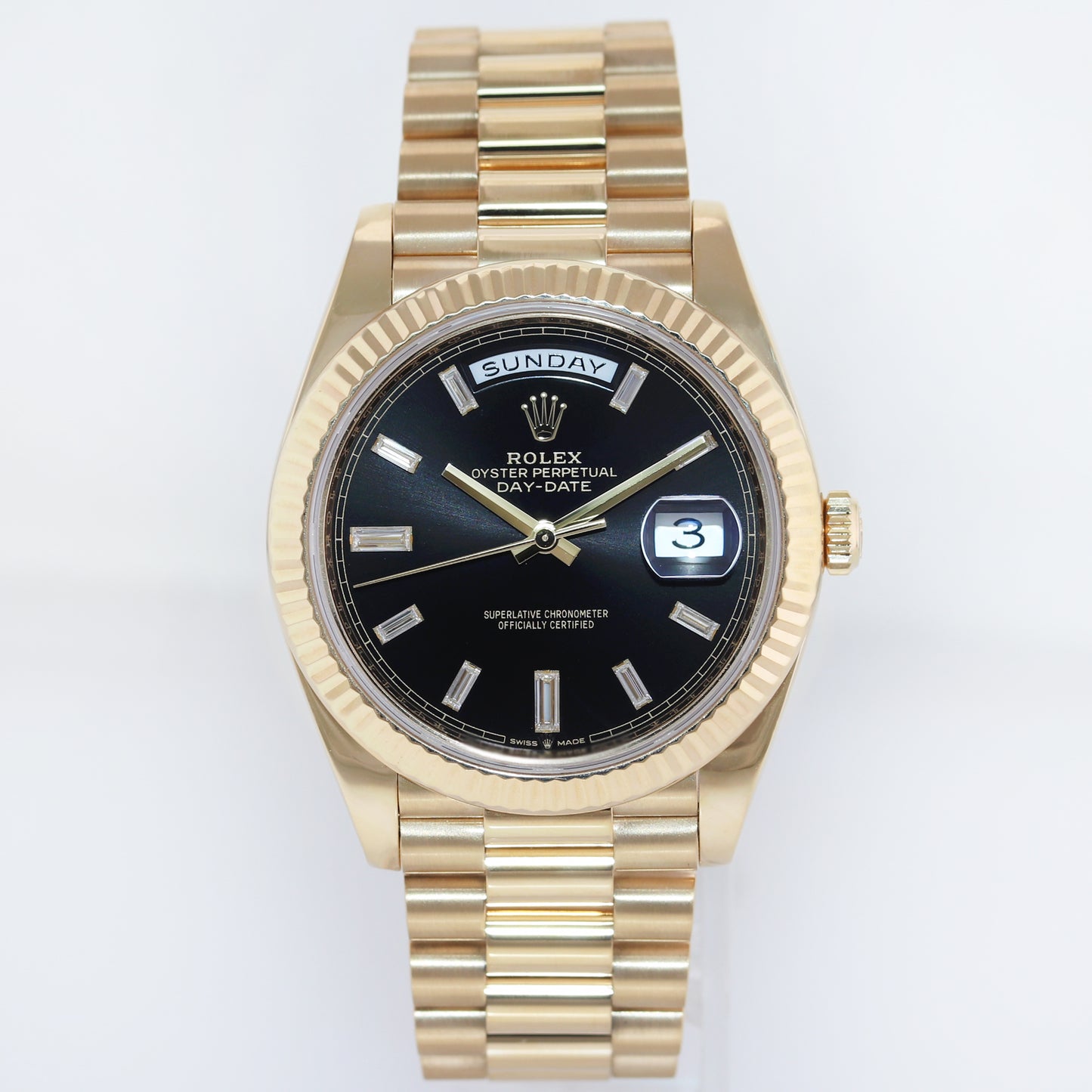 2022 NEW Rolex Day-Date 40 President 228238 Black Diamond Yellow Gold Watch Box