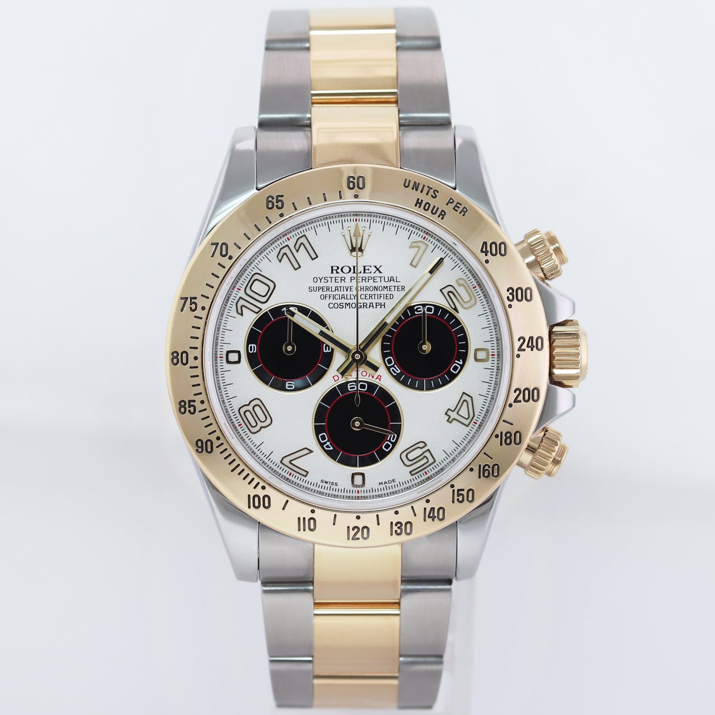 2016 MINT Rolex Daytona 116523 White  Panda Arabic Steel Yellow Gold Two Tone Watch