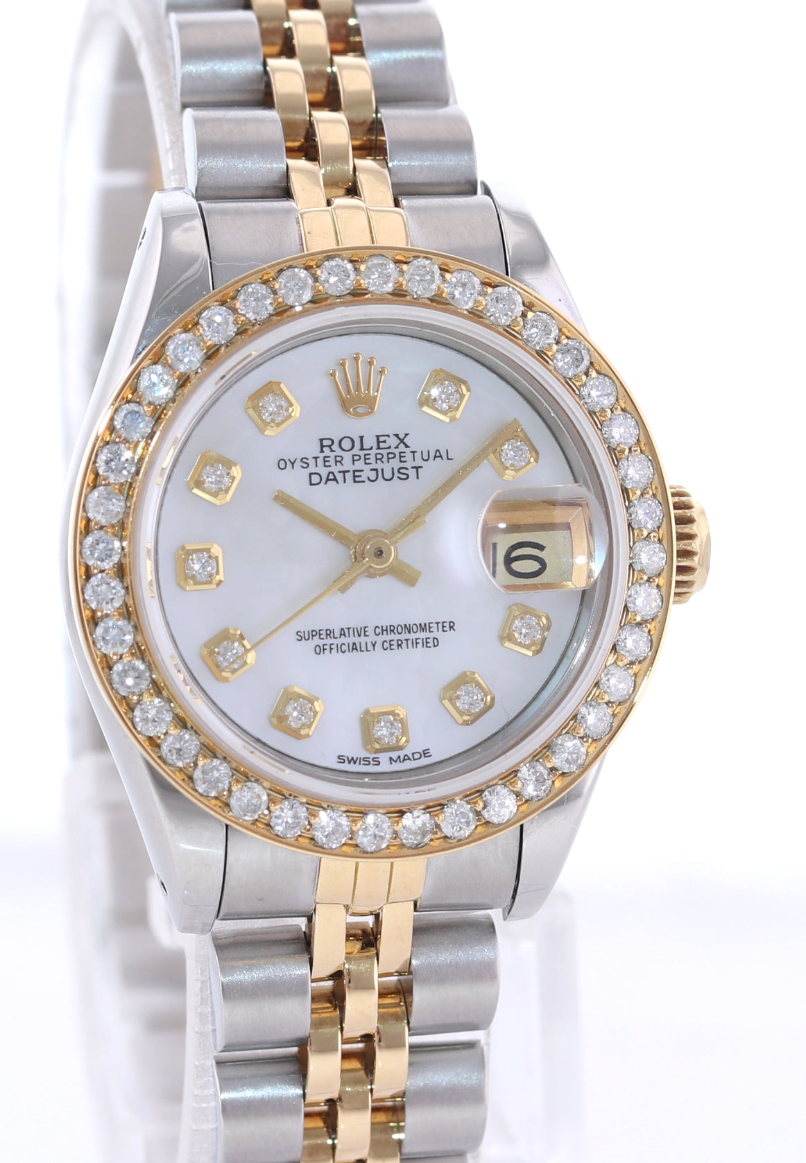 Diamond Ladies Rolex DateJust 26mm 69173 Two Tone Gold Steel Mother of Pearl Watch