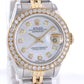 Damond Ladies Rolex DateJust 26mm 69173 Two Tone 18k Gold Steel Mother of Pearl Watch