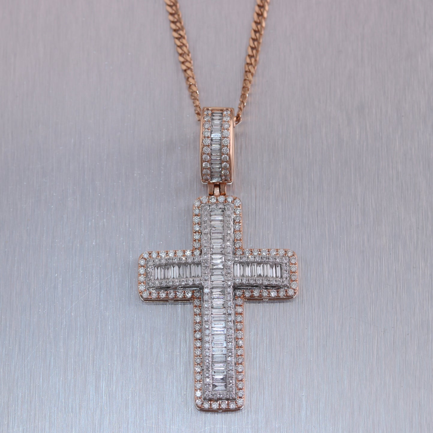 14k Rose & White Gold 3.75ctw Diamond Cross 24" Necklace