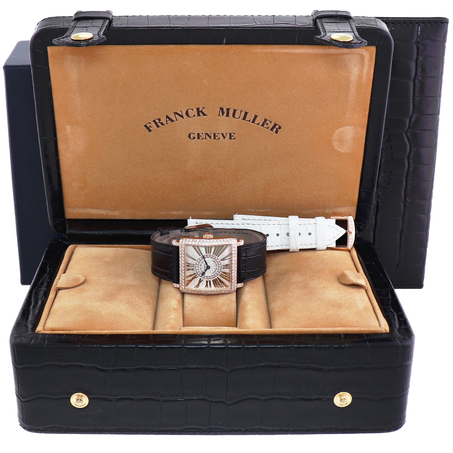 Franck Muller Master Square 33mm Factory Diamonds 18k Rose Gold Ref.6002 Box and Papers