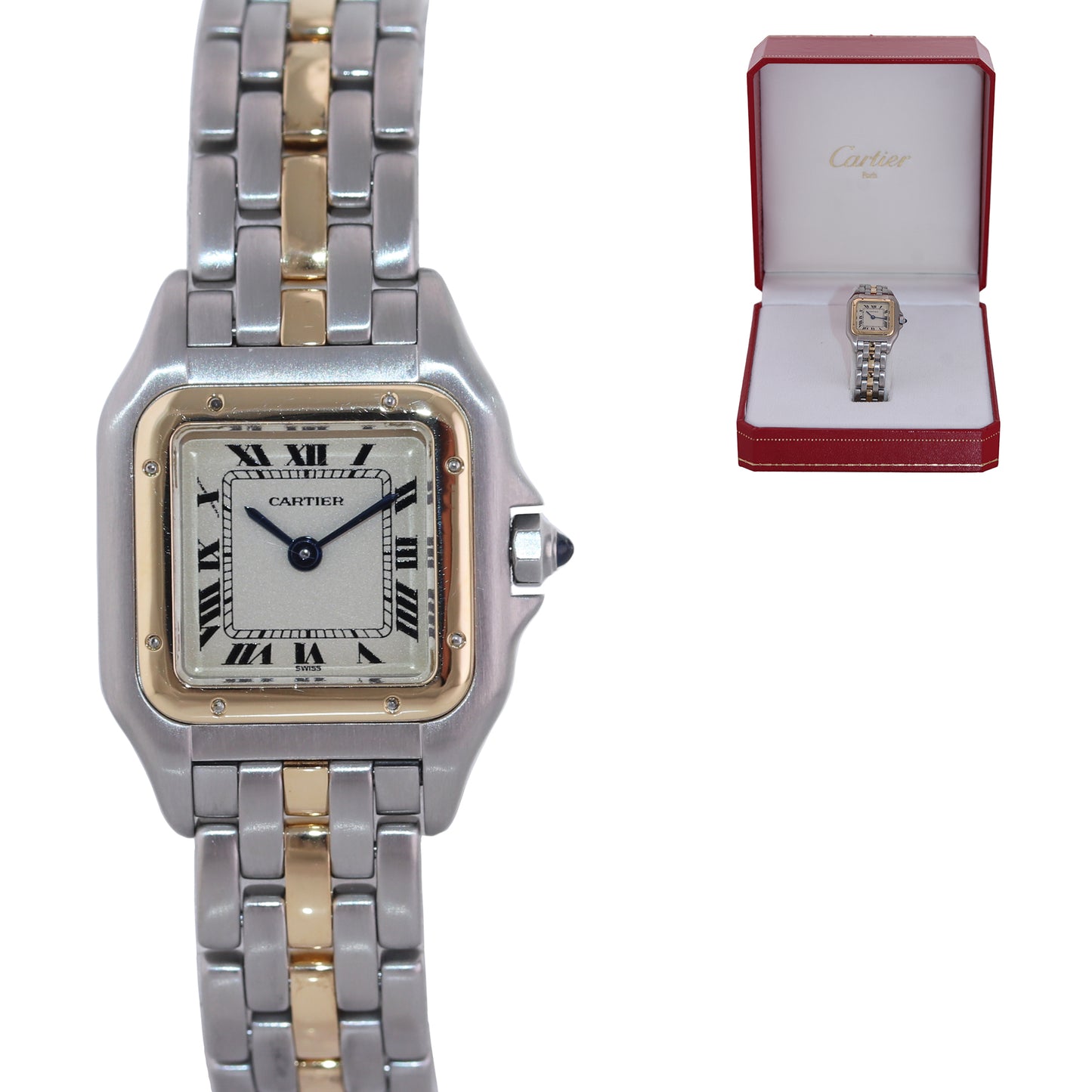 Ladies Cartier Panthere Two Tone Gold Beige Roman 22mm Quartz One Row Watch