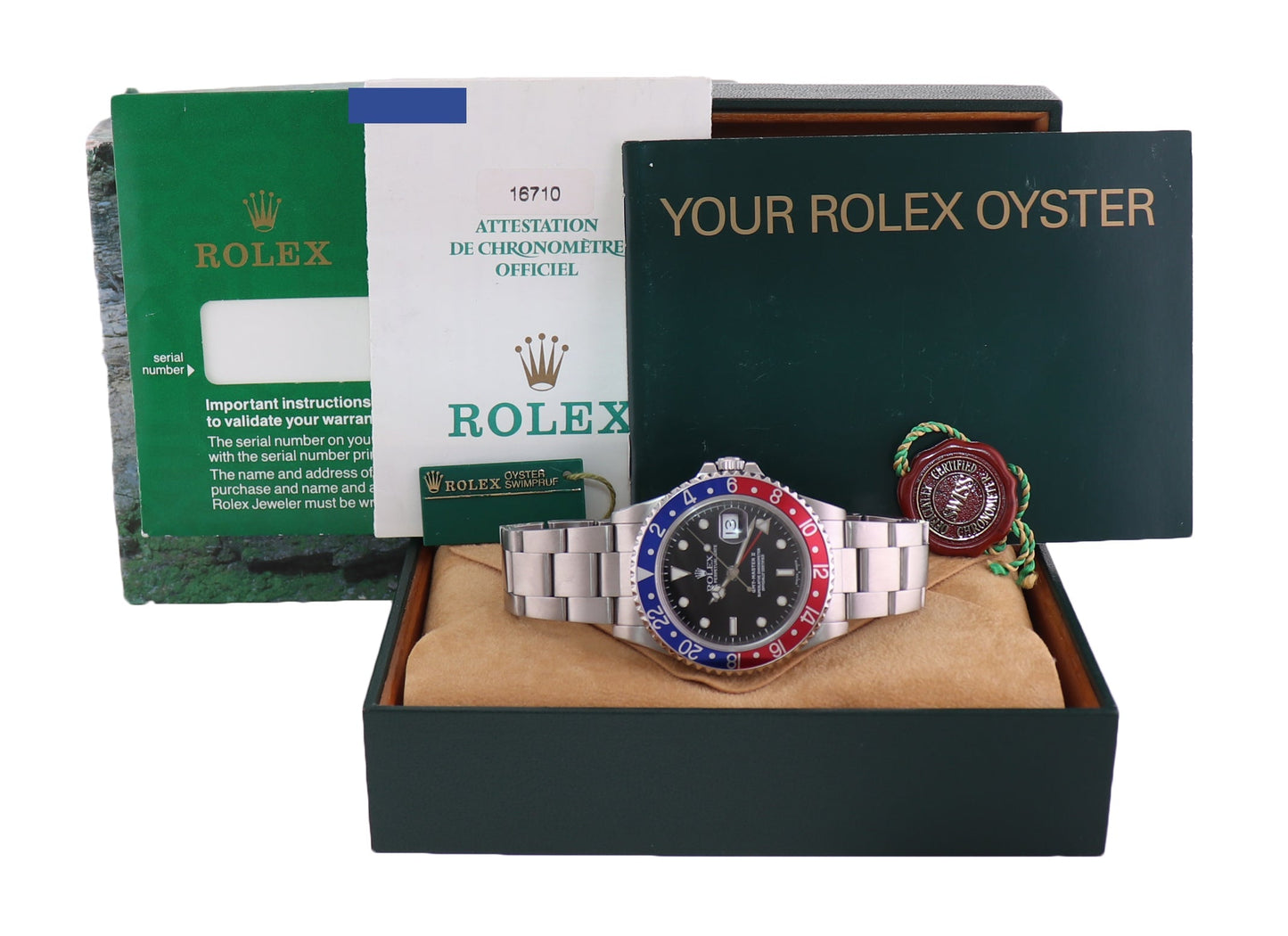 MINT 2001 PAPERS Rolex GMT-Master 2 Pepsi Blue Red Steel 16710 40mm Watch Box