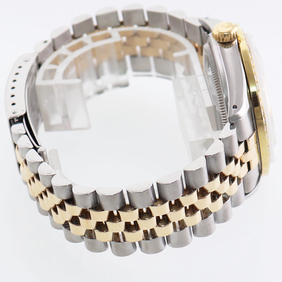 MINT Rolex DateJust 16013 Pearl Diamond Bezel Two Tone Gold Jubilee Band Watch Box