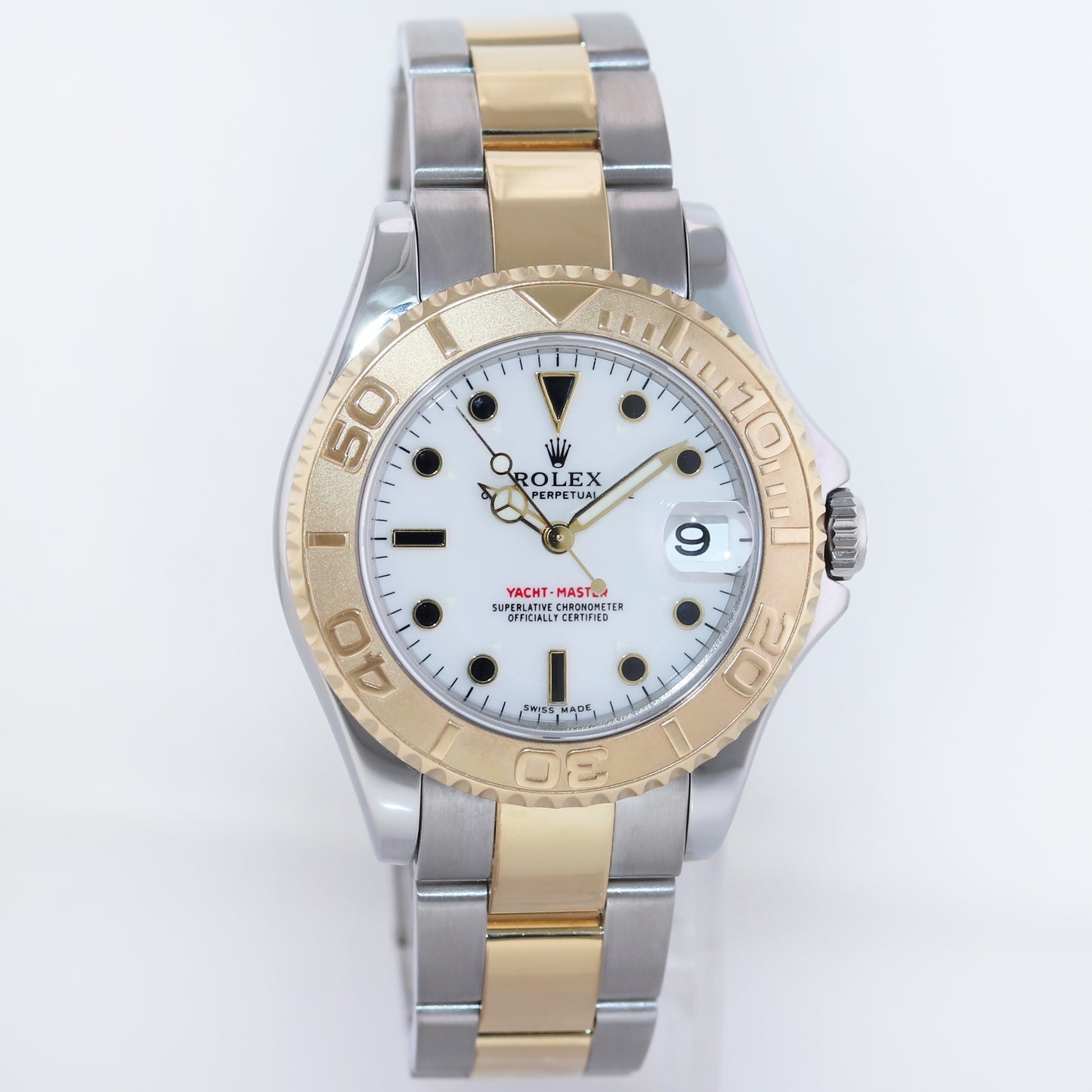 MINT Ladies Rolex Yacht-Master 68623 35mm Yellow Gold Two Tone White Midsize Watch