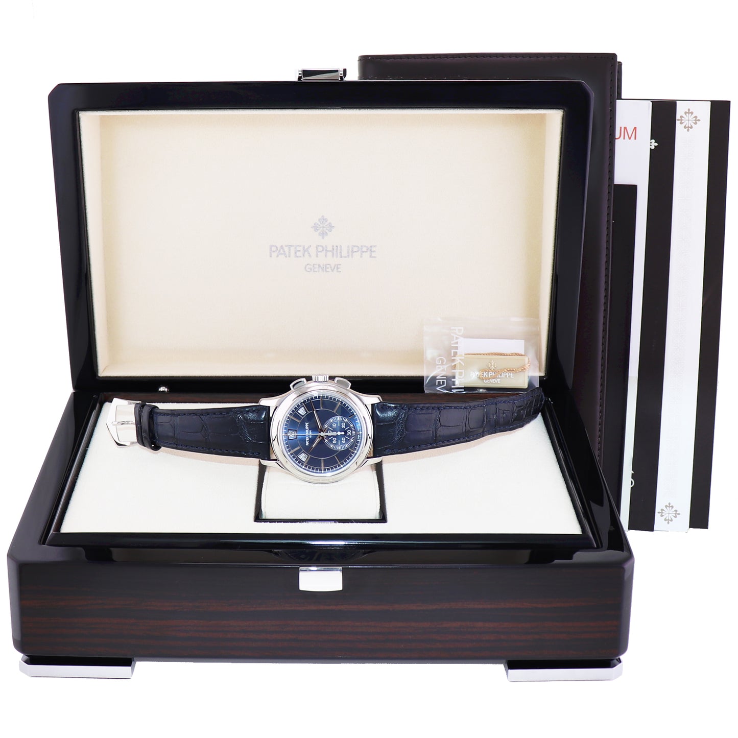 NEW 2020 PAPERS Patek Philippe Blue 5905P Platinum Annual Calendar Chrono Watch