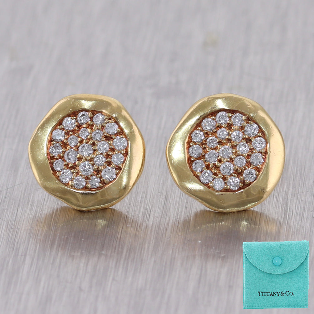 1980's Tiffany & Co. 18k Yellow Gold 1.25ctw Diamond Button Earrings
