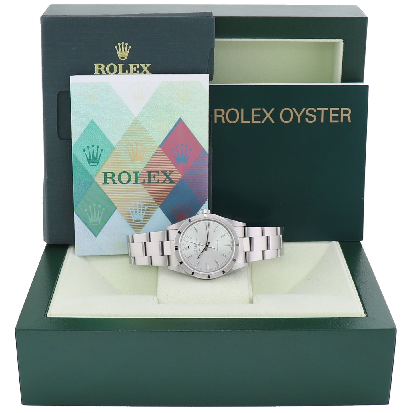 2004 PAPERS MINT Rolex Air-King 14010 Silver Stick Dial Steel Watch Box