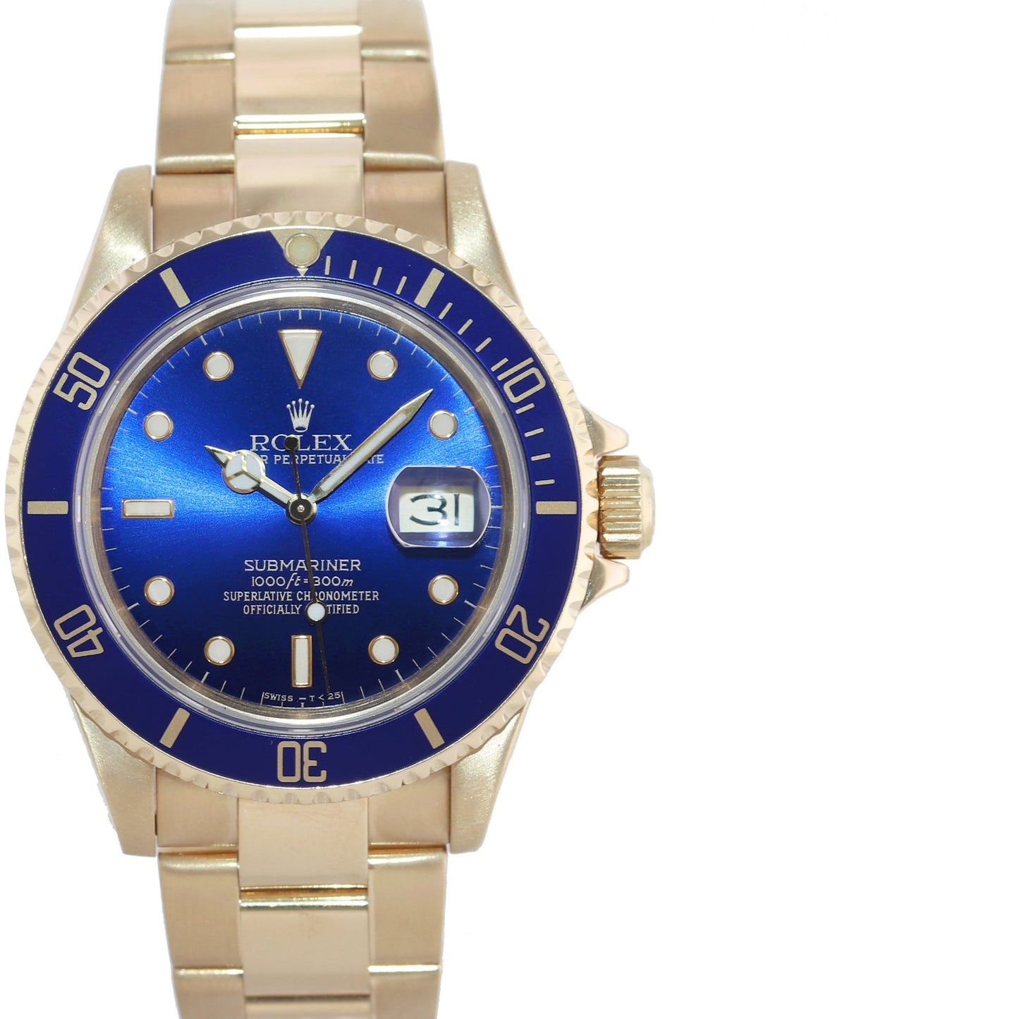 MINT Rolex 16618 Submariner 18K Yellow Gold Blue Sunburst 40MM Watch Box